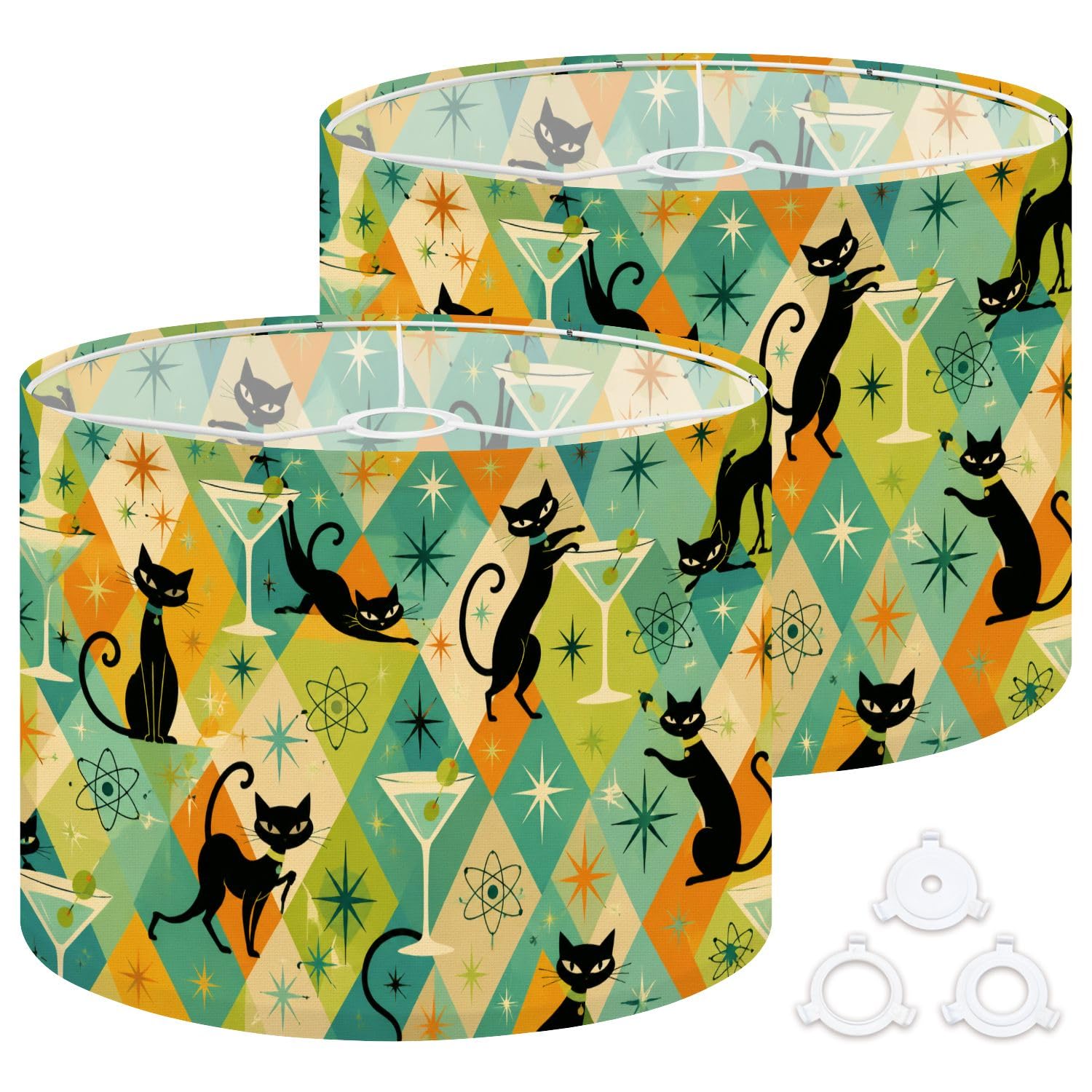 Deruinvaio Multi1 2Pcs 13In Lampshade Lamp Shade Retro Cats Martini Glasses For Ceiling Light, Table Lamp Floor Lamp Easy Assembly Replacement Light Shade