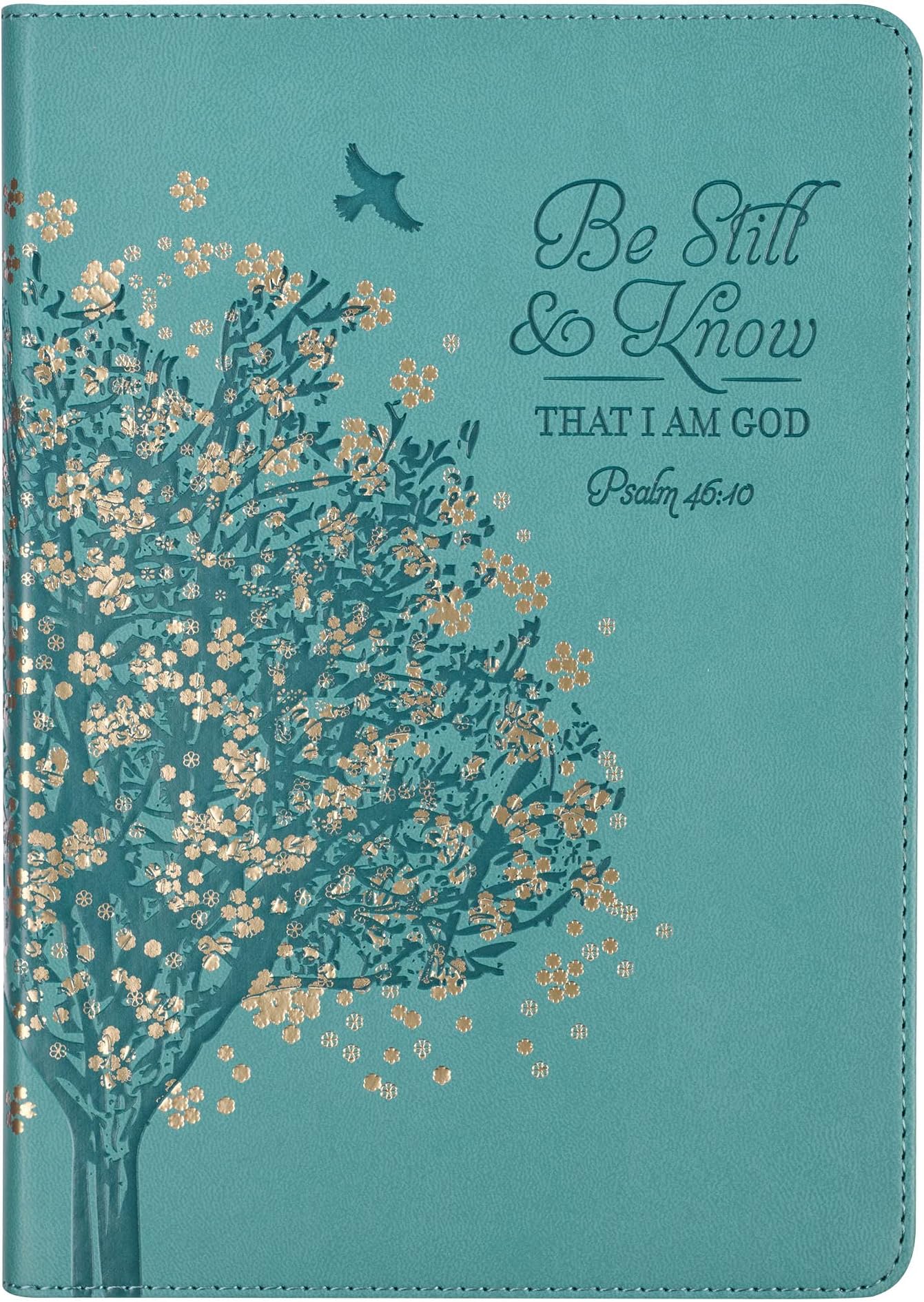 Christian Art Gifts Classic Journal Be Still And Know Psalm 46:10 Floral Inspirational Scripture Notebook, Ribbon Marker, Teal/Gold Faux Leather Flexcover, 336 Ruled Pages