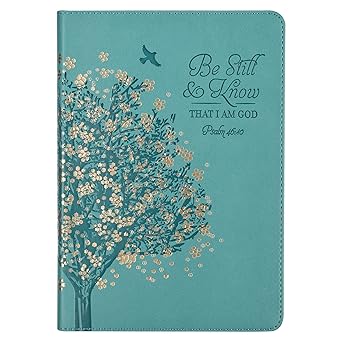 Christian Art Gifts Classic Journal Be Still And Know Psalm 46:10 Floral Inspirational Scripture Notebook, Ribbon Marker, Teal/Gold Faux Leather Flexcover, 336 Ruled Pages