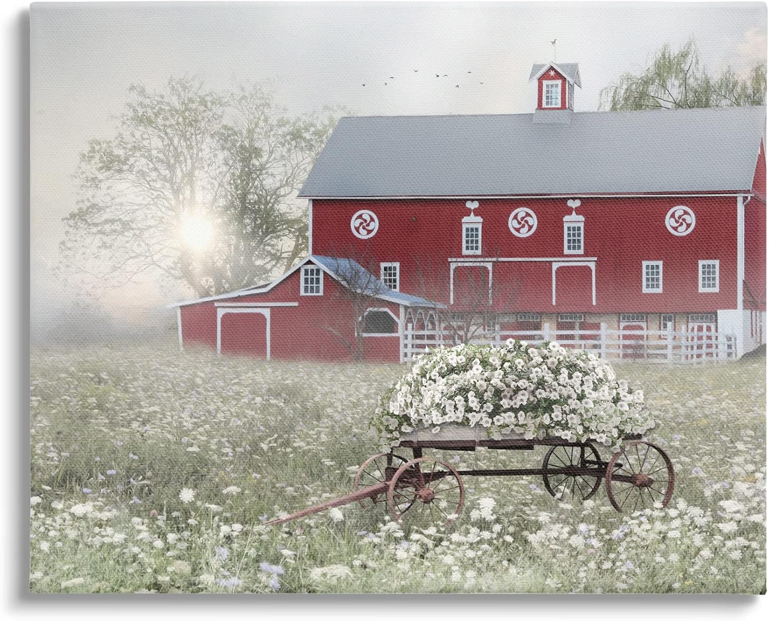 Stupell Industries Red Barn Floral Wagon Meadow Canvas Wall Art, Design by Lori Deiter