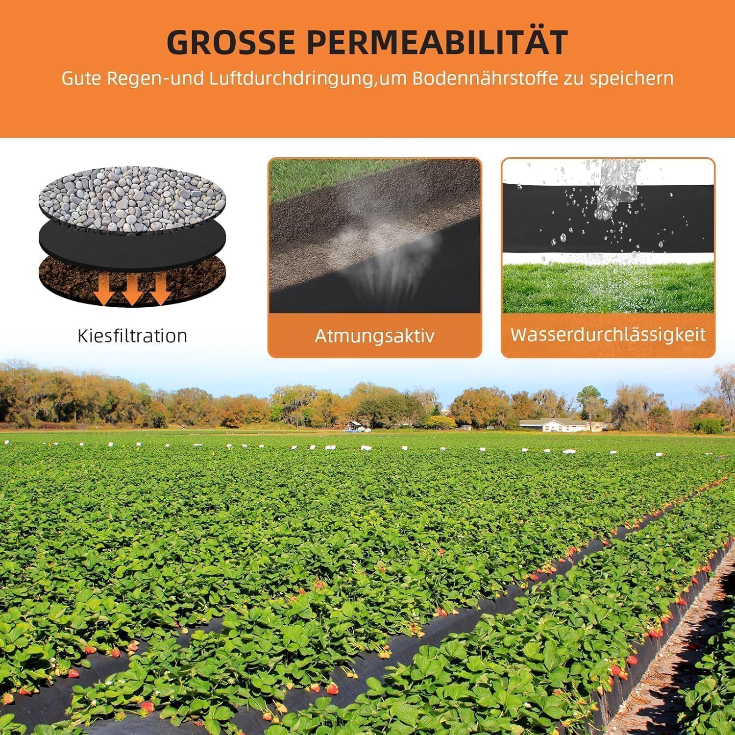 GarveeTech 1,83x91,44m Unkrautvlies PP Geotextil, Landschaftsvlies Garten | Wasserdurchlässig, UV-stabil, Reißfest, Ökologischer Schutz, Profi-Qualität, Für Wegebau, Drainage & Hochbeete