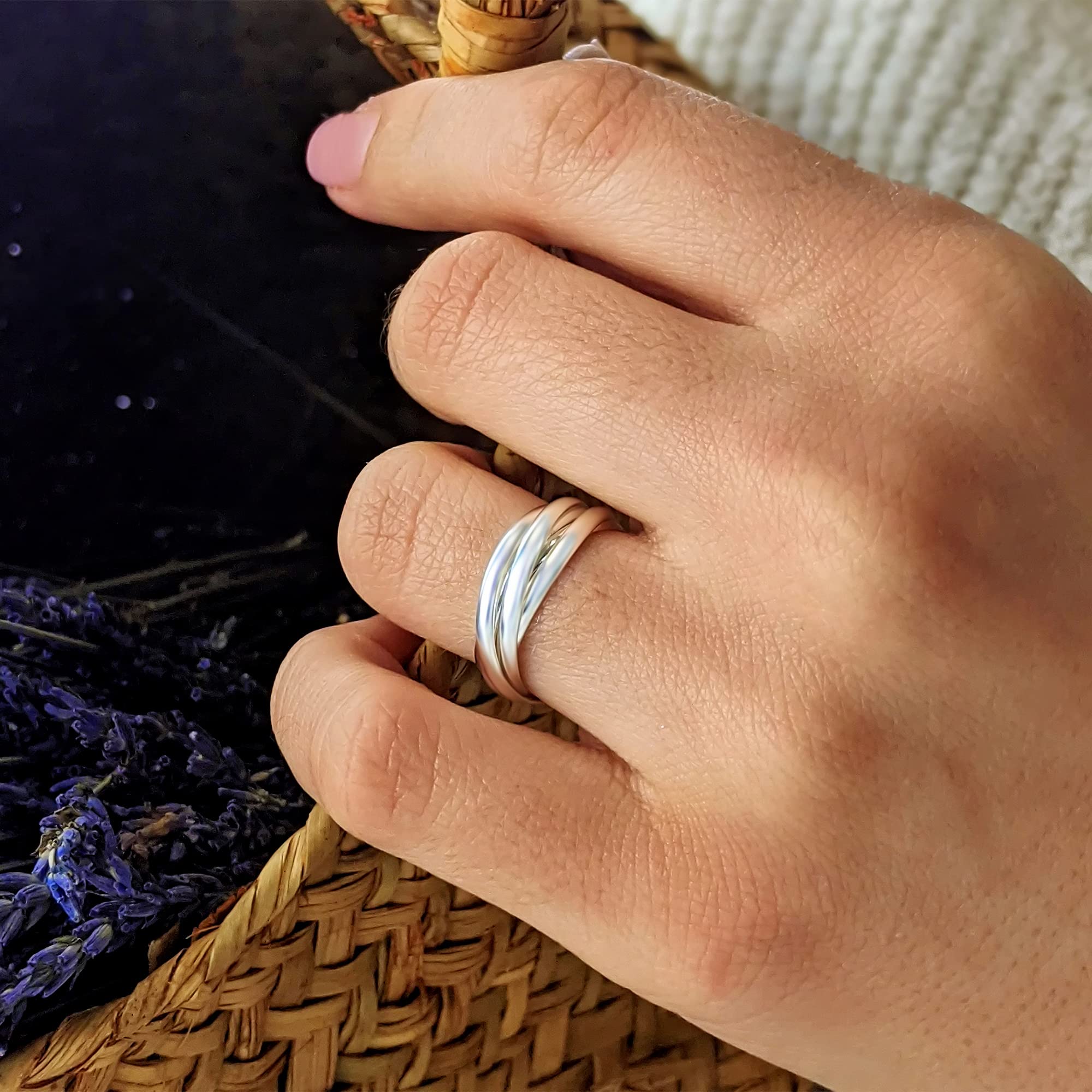 Silverly Anillos de Boda Estilo Ruso para Él y para Ella | Anillo Entrelazado de Cinco Bandas | Anillos Clásicos Multibanda de Plata de Ley 925 para Mujer | Alianza de Matrimonio para Novia o Novio
