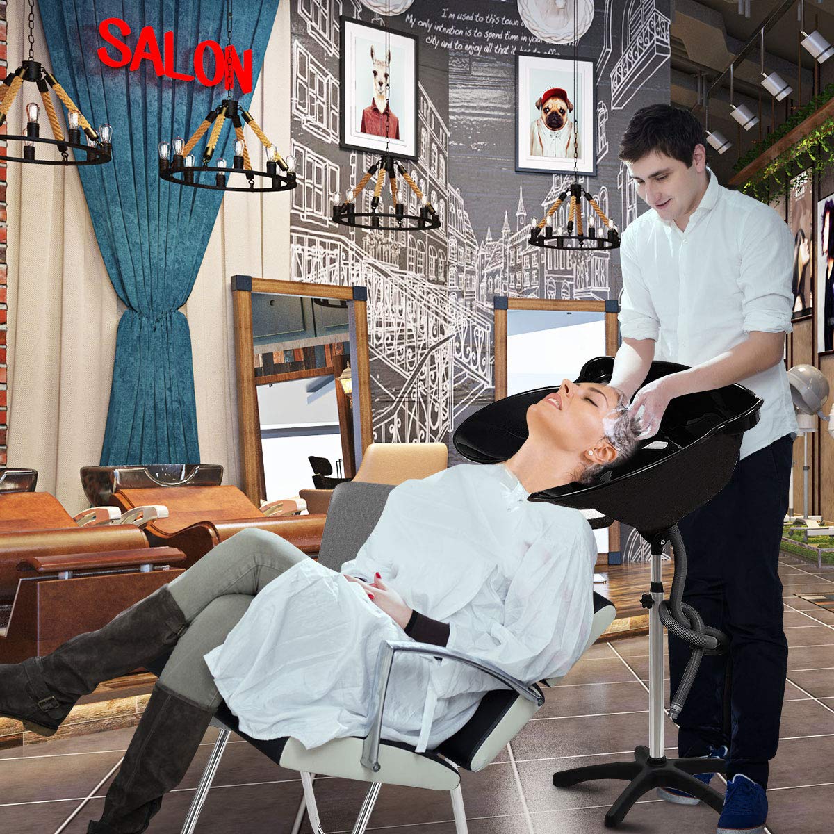 Waschen de Frisur Bassin Shampoo Waschbecken Spüle tragbar Mobile verstellbar Friseur Becken Salon Barber