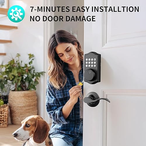 Miniatura 9 de Cerradura de puerta de entrada sin llave con asa, cerraduras inteligentes de huellas dactilares para puerta delantera, cerrojo de teclado digital