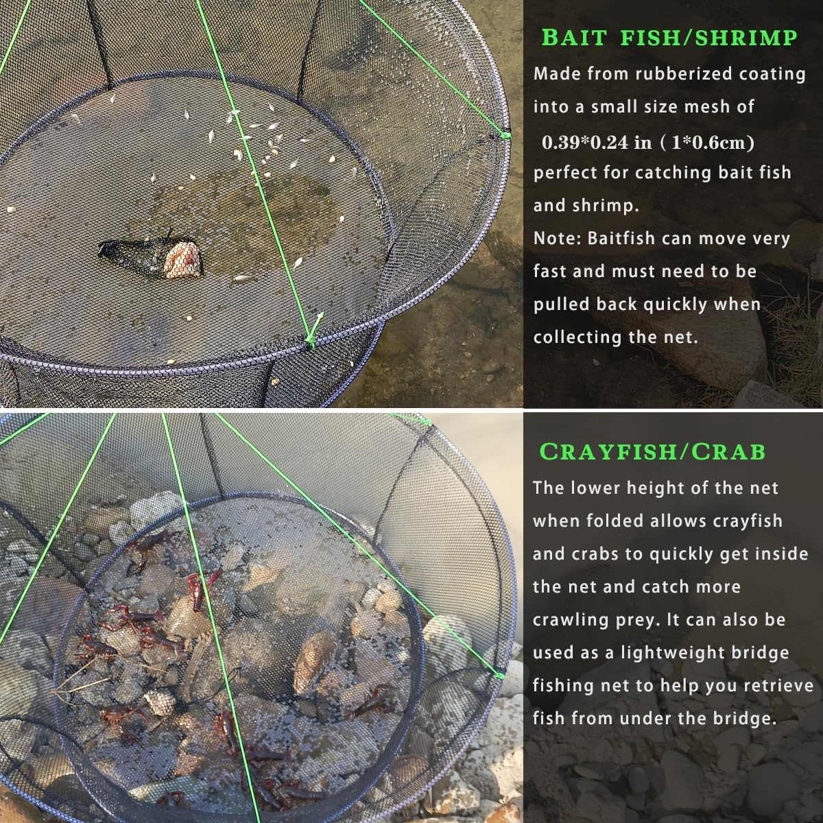 Drasry Fishing Net Trap for Crayfish Crab Bait Minnow Shrimp Foldable Fish Crawdad Lobsters Cast Net Collapsible