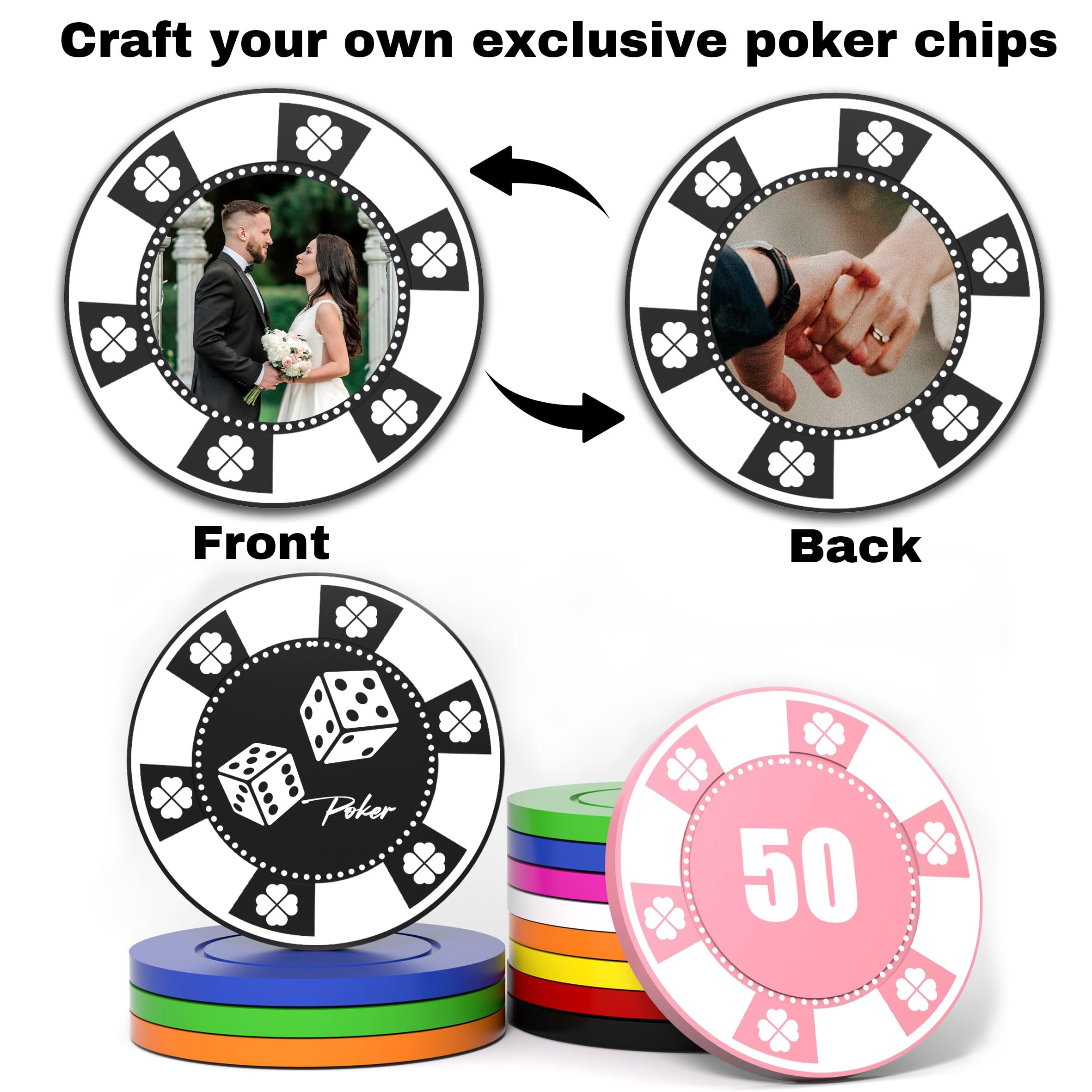 Lareyork 100-1000PCS Custom Poker Chips, Personalized Drink Tokens with Logo, Image, or Text, Double-Sided Full Color Print Drink Chips for Bars, Parties, Poker Games, and Events (Rose Red)