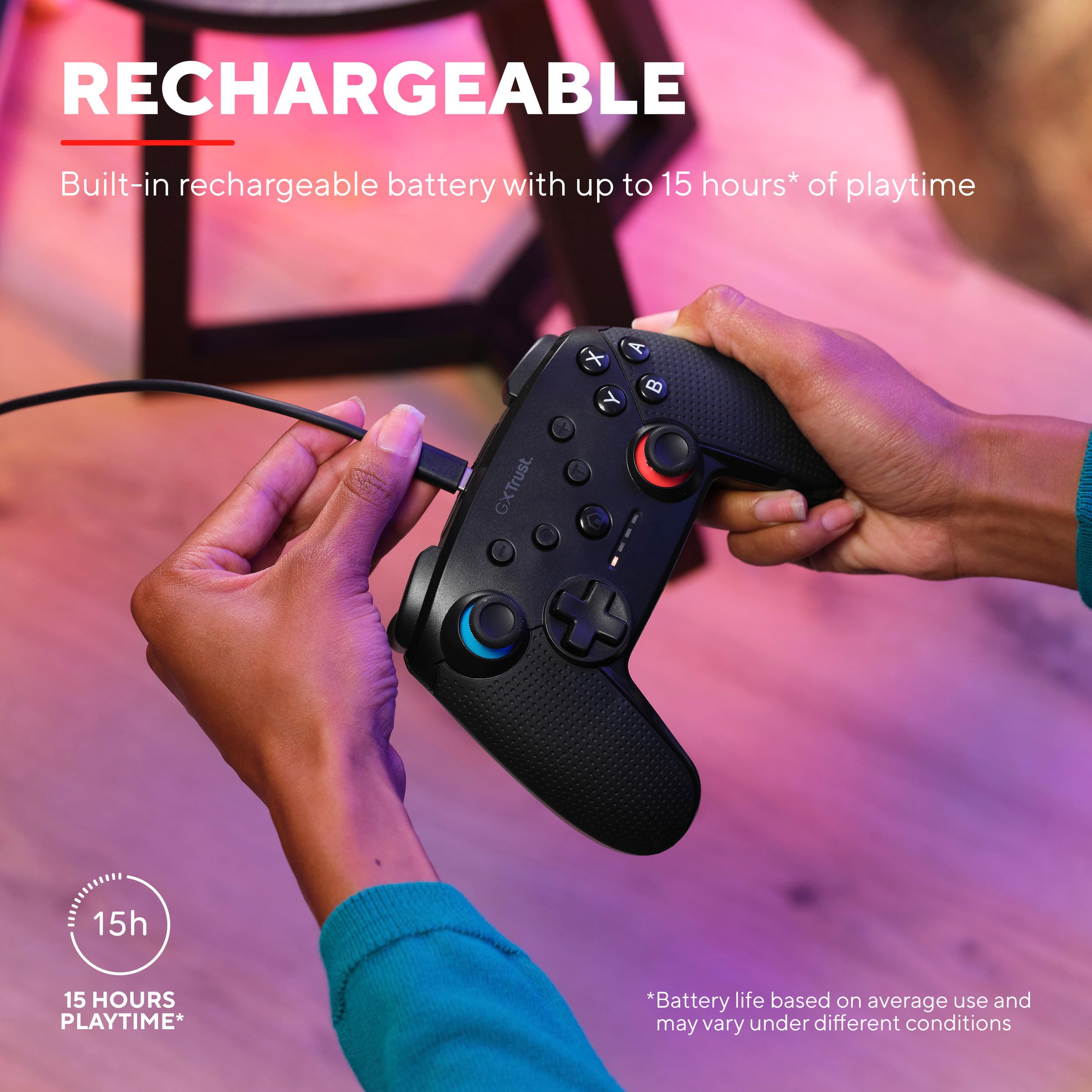 Trust GXT 1246 Muta Controller Nintendo Switch Wireless con Bluetooth, Vibrazione Dual Shock, Sensore di Movimento, Pulsante Turbo, 15h di Gioco, Gamepad per Nintendo Switch, Lite, OLED, Nero