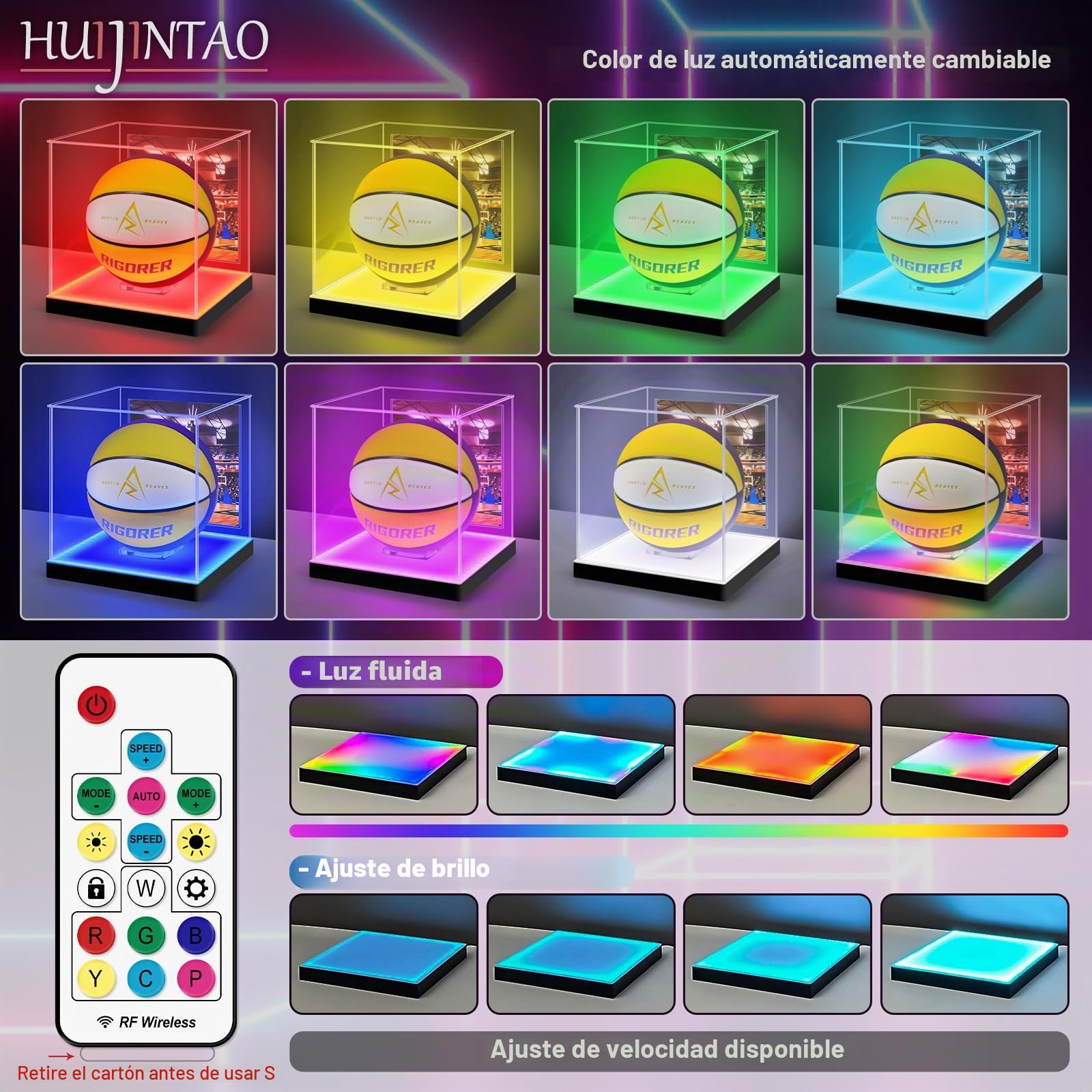 Vitrina acrílica / Caja de exhibición / Estuche de exhibición para coches a escala, figuras, baloncesto | con iluminación LED, automontaje (27x27x27 cm)