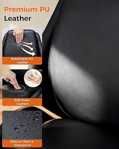 Miniatura 5 de BEWISHOME Silla de oficina ergonómica de cuero, silla de oficina en casa, silla de escritorio negra con soporte lumbar, silla de oficina ejecutiva