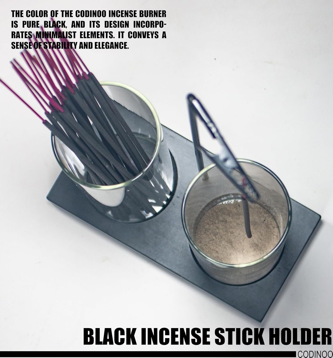 2 in 1 Incense Holder for Sticks Incense Burner Holder with Storage,Glass Upside Down Incense Holder for Sticks with Glass Ash Catcher for Meditation Yoga Spa Room Home Decor[2 Long Black] image 5