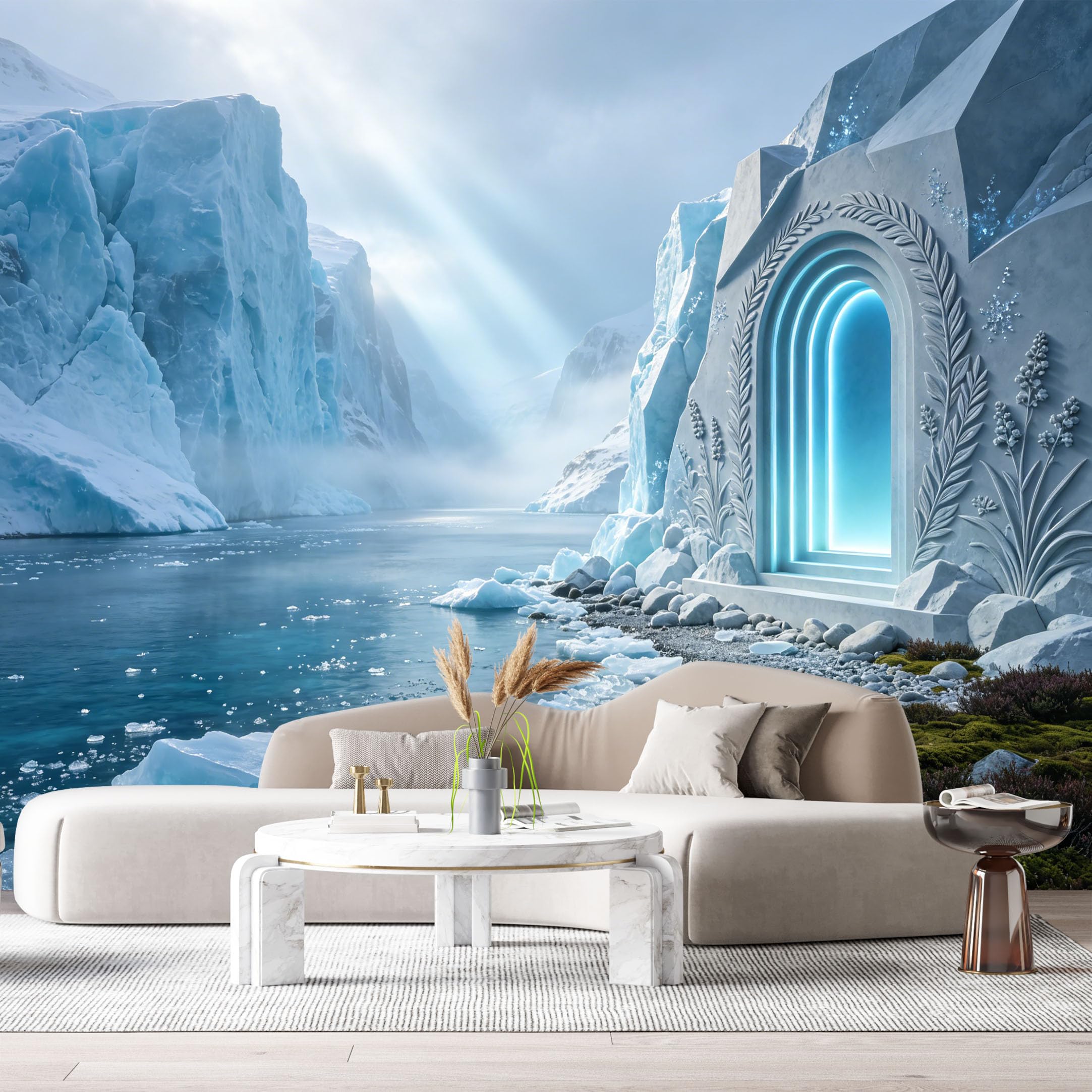 Custom Size Wall Murals Glacial Archway ICY Landscape Blue Light 3D Trompe L'Oeil SelfAdhesiveWall Fabric Removable Wallpaper Wall Decor for Living Room Bedroom Bathroom