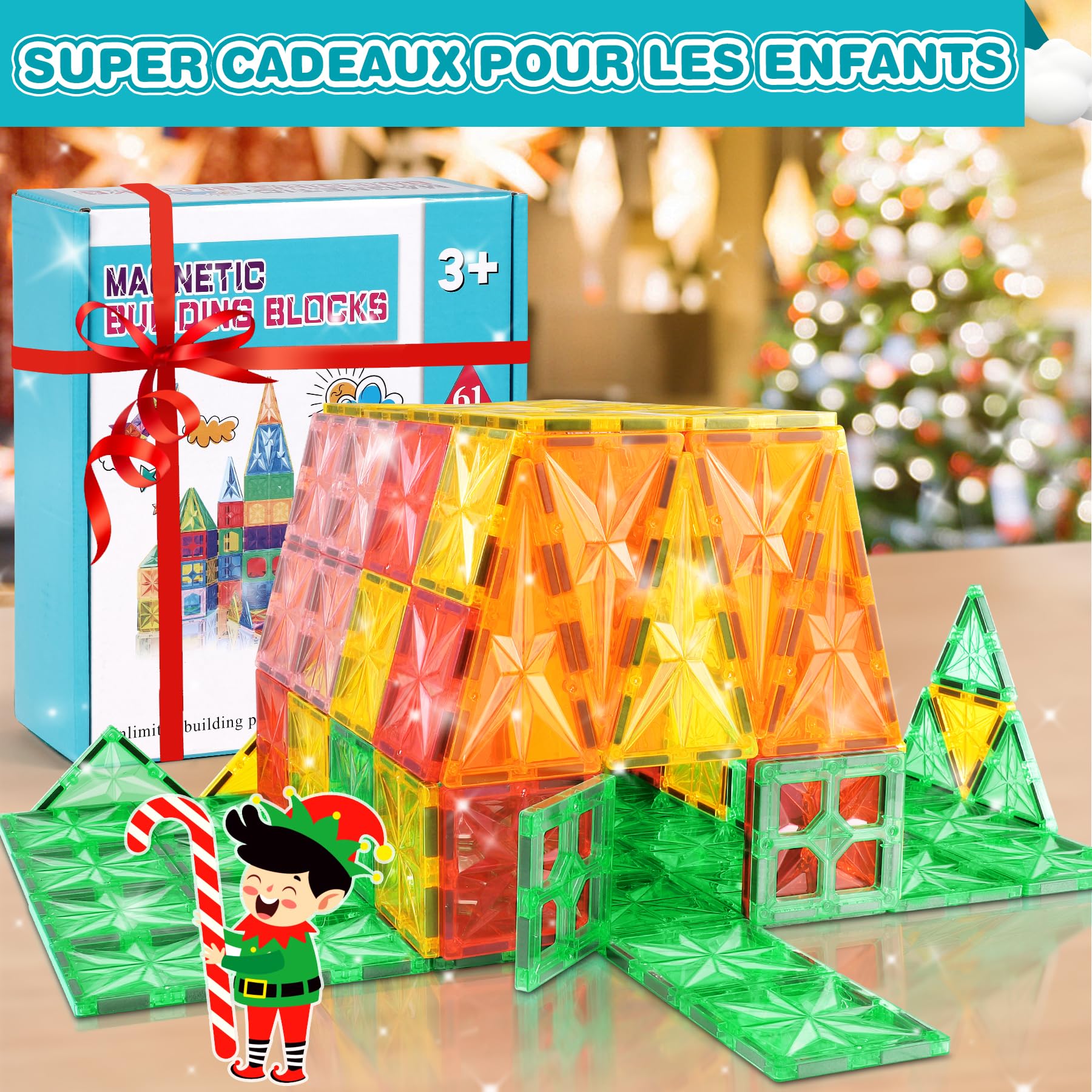 Blocs Construction Magnétiques Enfants Jouet 61 Pièces Jouets de Construction Magnetique Enfant Creatif STEM Educatif Jeux Cadeaux pour Enfant 3 4 5 6 7 8 Ans