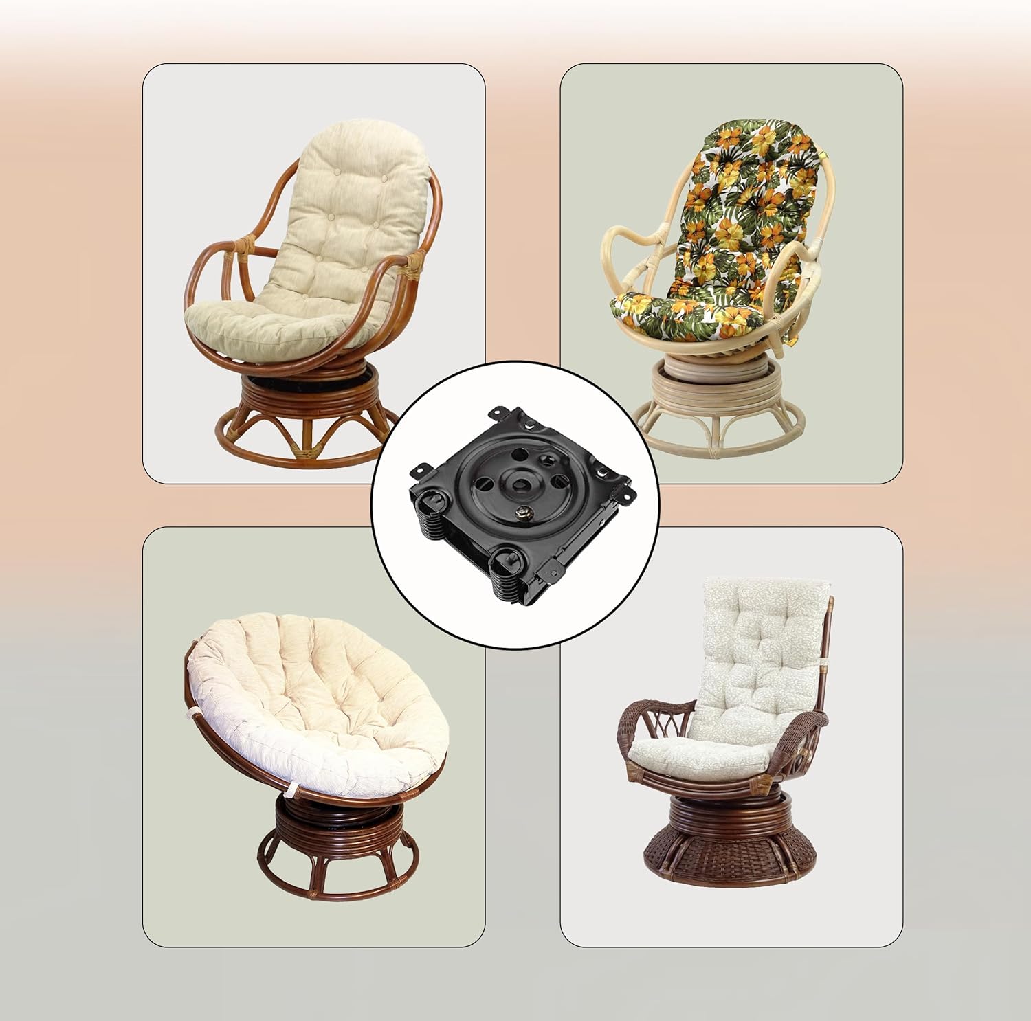 Mechanism for Swivel Rocker Chair with Steel Springs Plate Base and Set of Screws, 2 Units