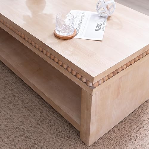 Miniatura 29 de SSLine Mesa de centro rectangular de madera antigua de 45.2 pulgadas para sala de estar, mesas auxiliares de almacenamiento de 2 niveles con patas