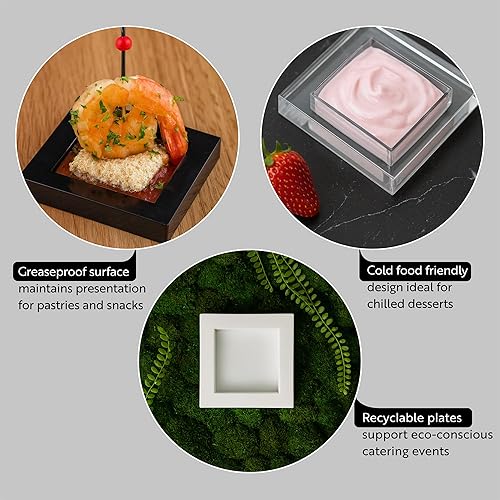 Miniatura 3 de Restaurantware Platos de postre de 2.5 x 2.5 pulgadas, 100 platos desechables para aperitivos, para alimentos fríos, mini platos de plástico negro,