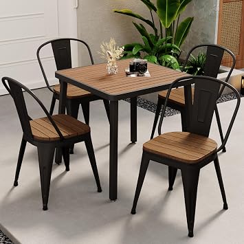 Alunaune 18inch Outdoor Metal Patio Dining Chairs Set of 4 High Back Classic Chic Iron Farmhouse Barstools Industrial Stackable Coffee Bar Stools Bistro Cafe Side Chair Indoor-Black