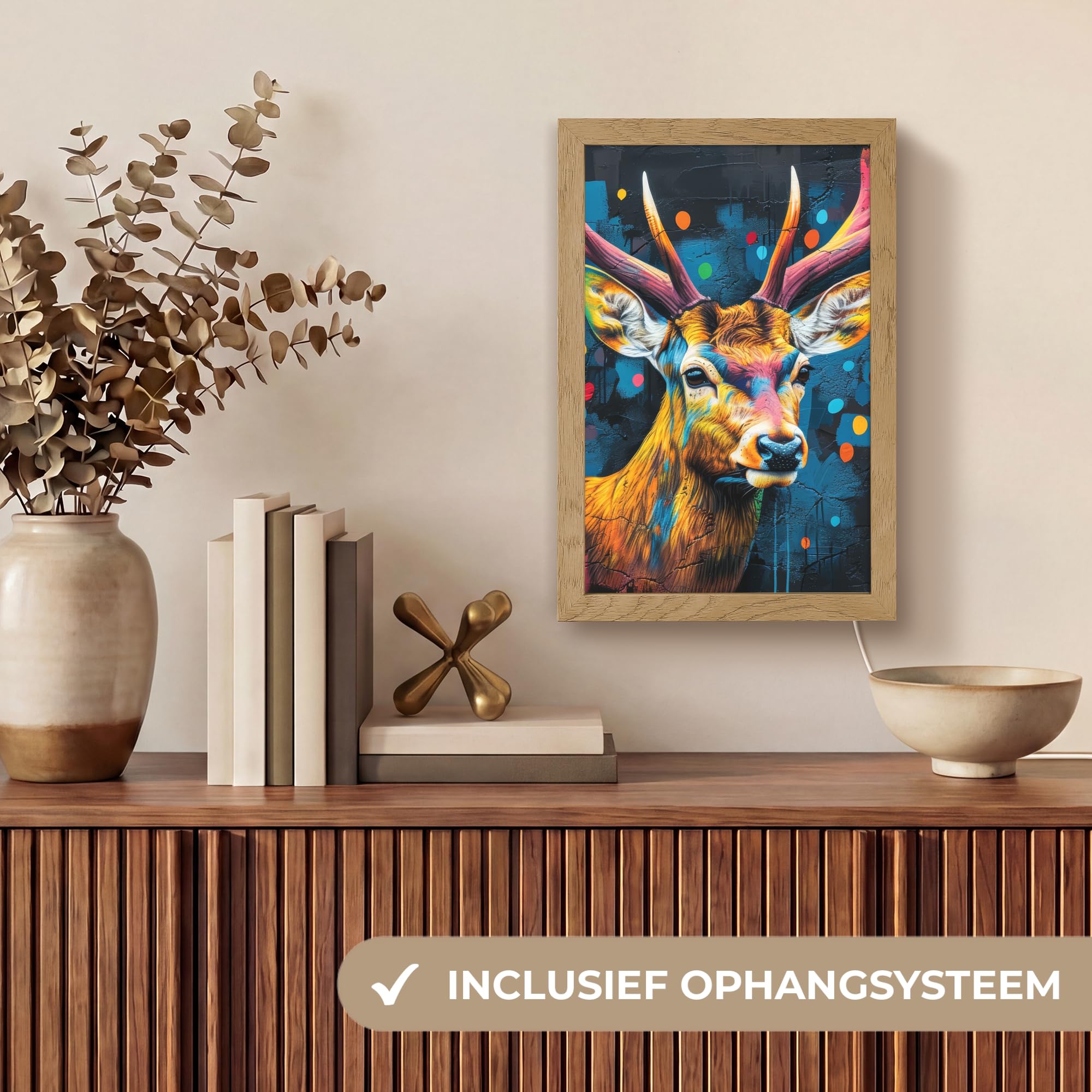 Lamparas Mesita De Noche [template] 20x30 cm Luz Escritorio Dormitorio Night Light Lampara Led Bedside Lamp Lamparita Graffiti - Ciervo - Animal - Colorido