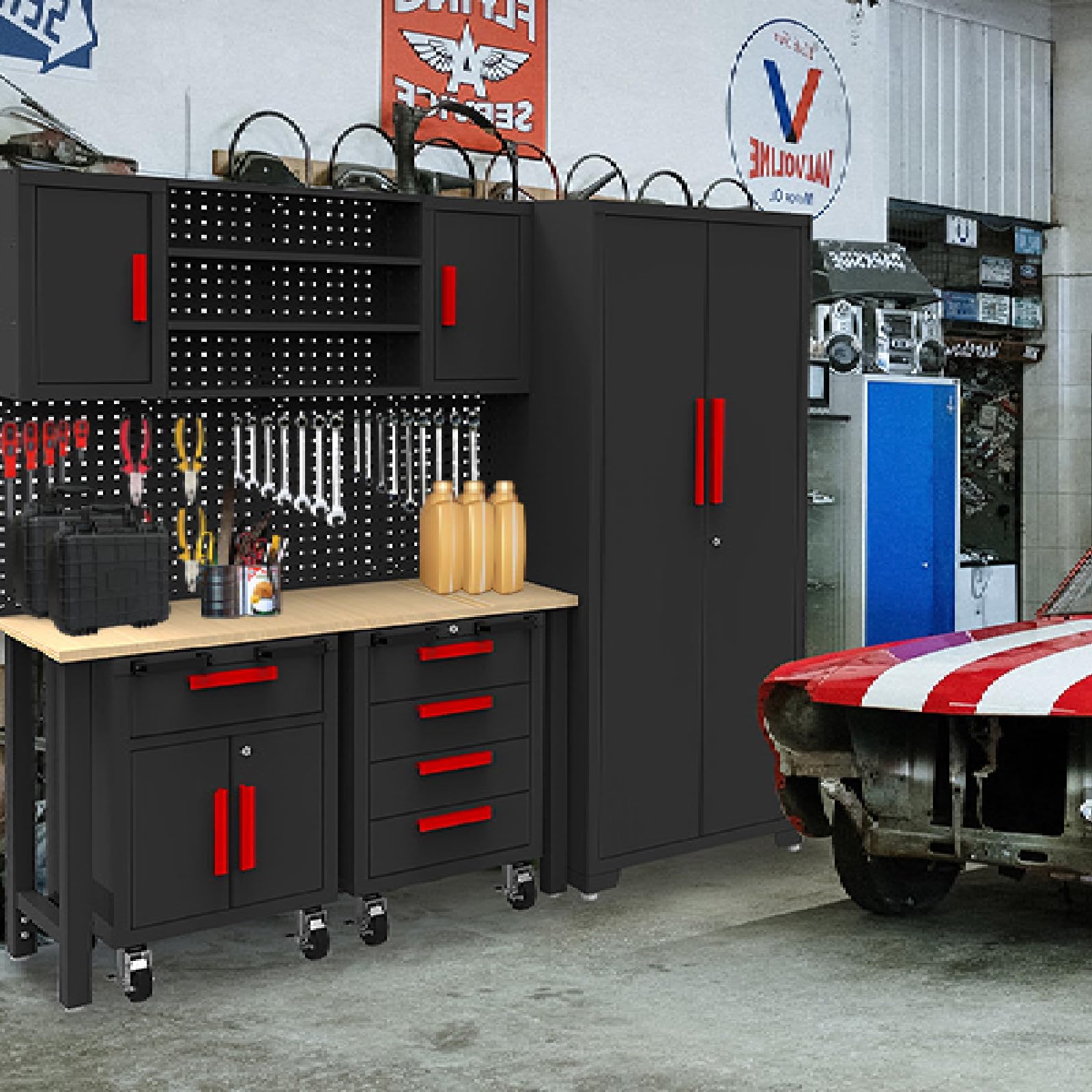 Amazon.co.jp: ガレージキャビネット収納システム6点セット:スチール