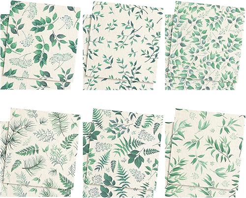 Sunnyray 12 piezas de hojas verdes lavables de tela de limpieza reutilizable para platos de secado rápido, lavables, paños de cocina decorativos