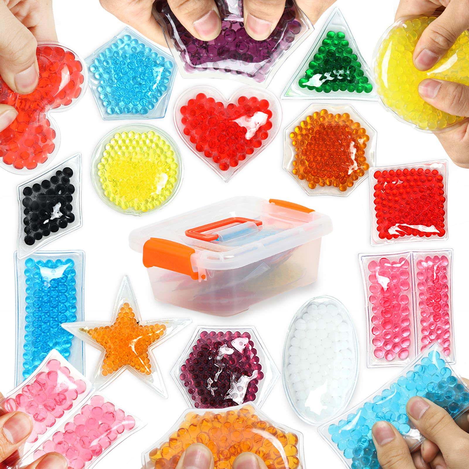 Sensory Water Beads Toys for Autism, LESONG Sensory Shapes Bean Bags 12 Pack, Stress/Anxiety Relief Squishy Toys for Kids and Adults, Visual Educational Gel Bead Squeeze Montessori Toy