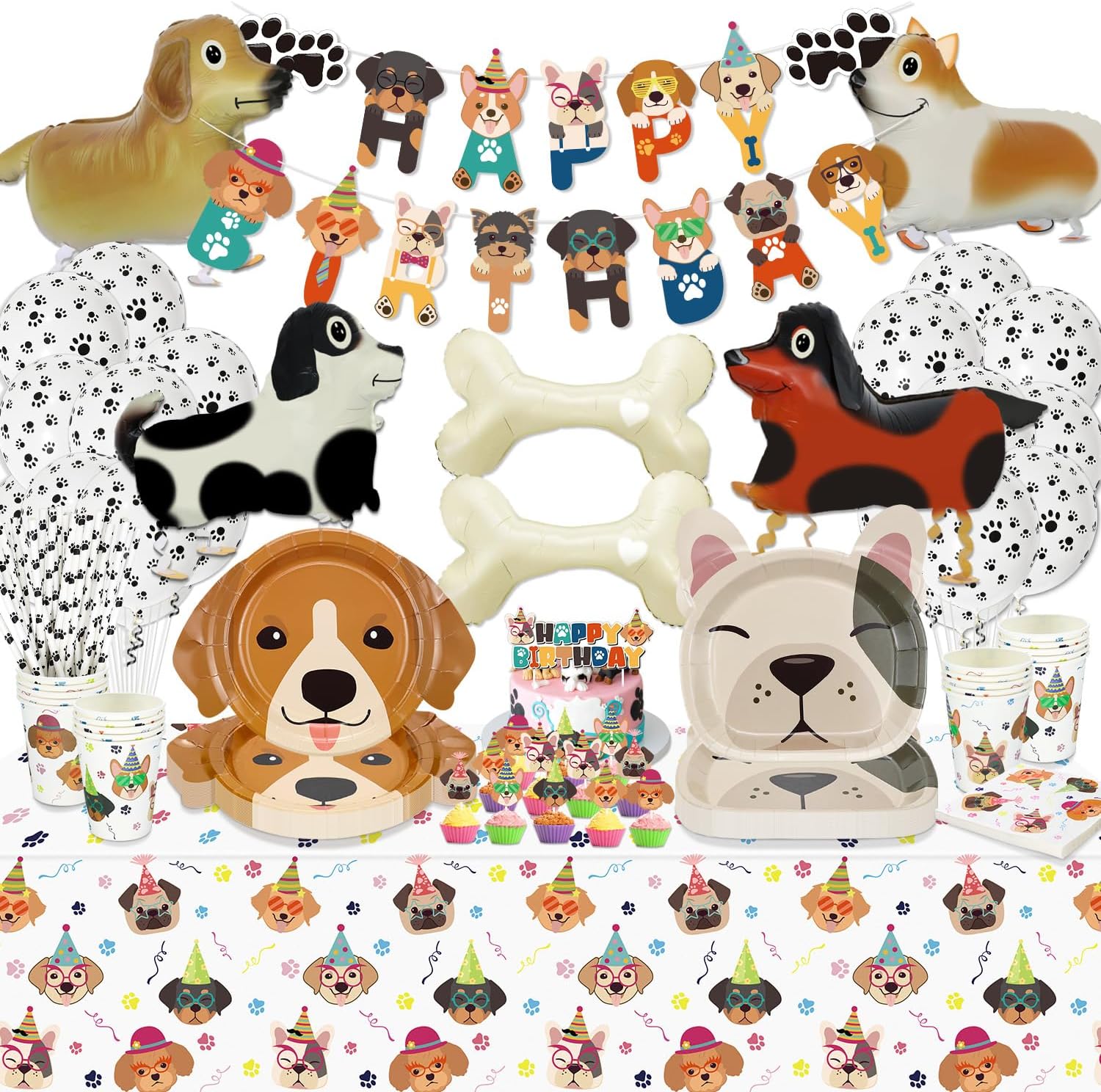 Dog Birthday Party Supplies - Puppy Party Decorations Including Plates, Cups, Napkins, Tablecloth, Balloons, Banners, Cake Toppers for Puppy Themed Party Decorations