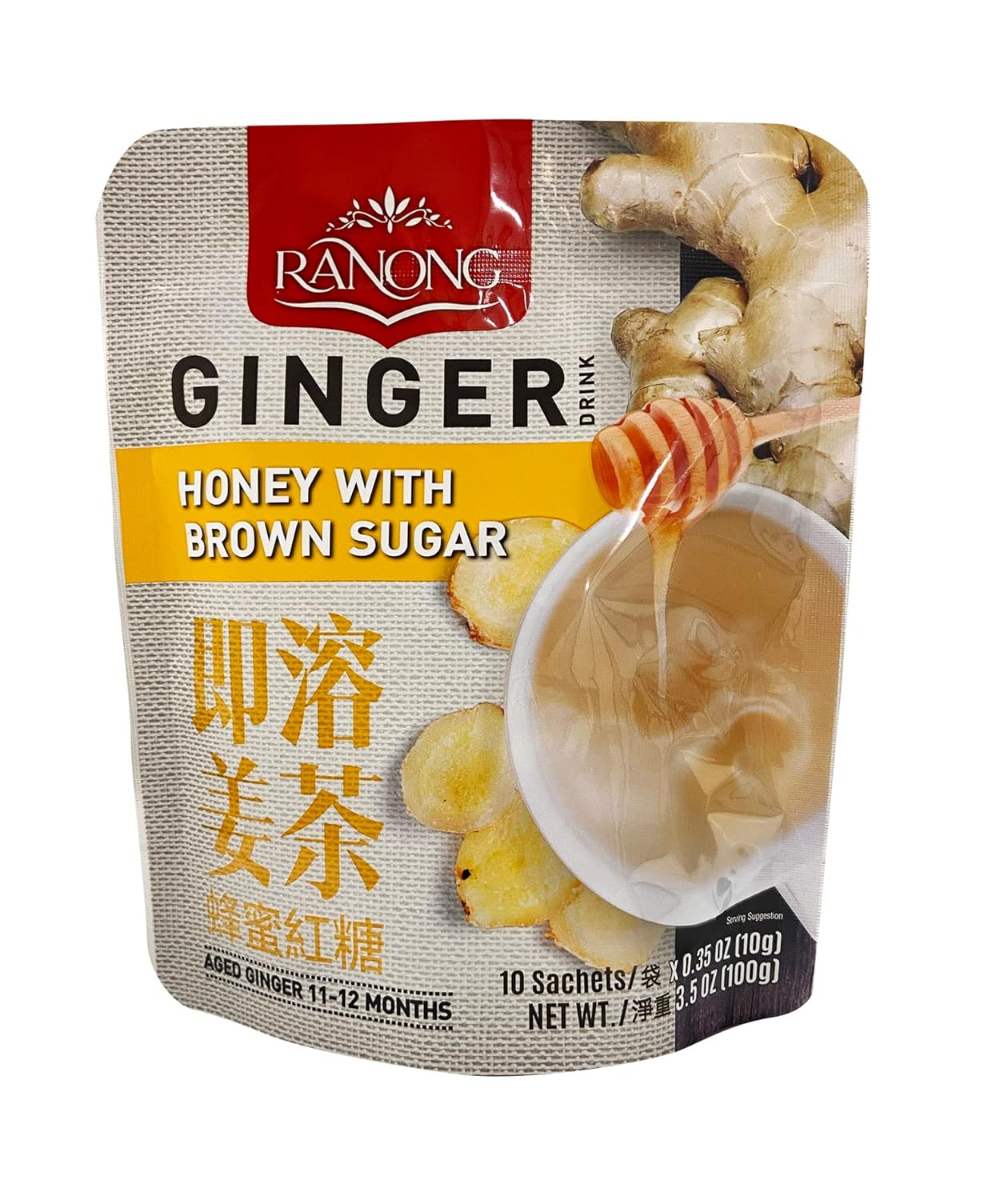 Ranong Tea Ginger Honey Drink with Brown Sugar, 2 Packs