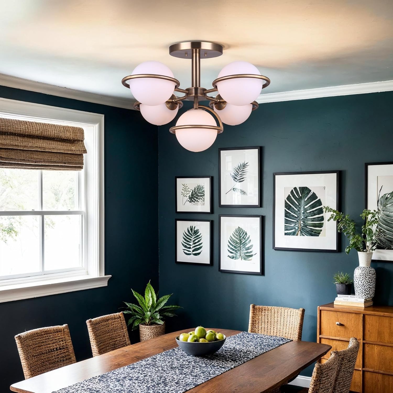 Canarm Cosima Semi-Flush Ceiling Light, 24-Inch Mid-Century Modern Gold Finish with Frosted Glass, Easy Install for Dining Room, Entryway, Living Room