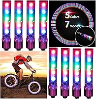 Vista 1 de 8 unids 5 LED bicicleta neumático neumático rueda válvula lámpara intermitente bicicleta rueda luz bicicleta tapa luces bicicleta radios luces noche