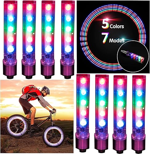 8 unids 5 LED bicicleta neumático neumático rueda válvula lámpara intermitente bicicleta rueda luz bicicleta tapa luces bicicleta radios luces noche