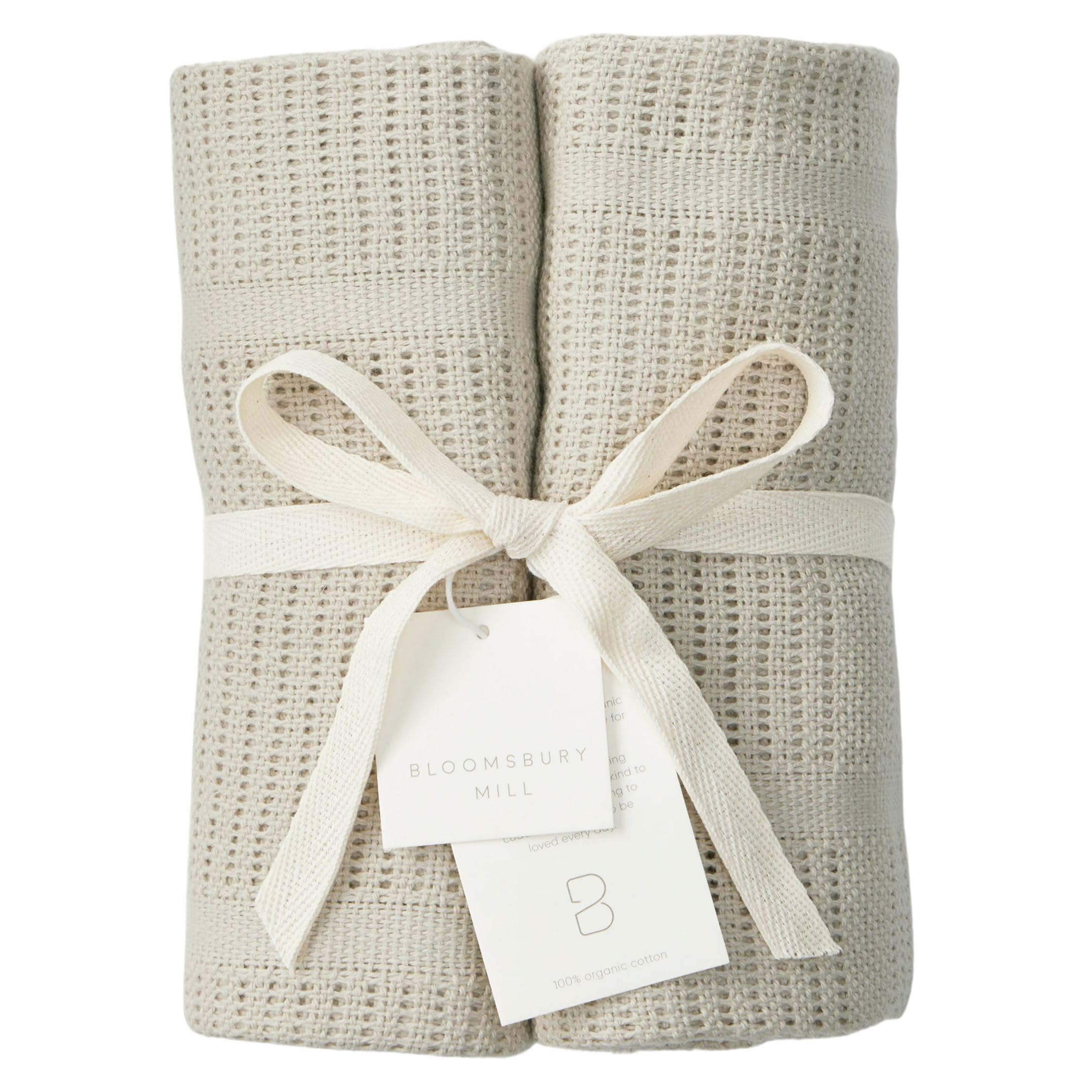 Bloomsbury Mill - Cellular Blankets Baby - 100% Organic Cotton - 2 Pack - Oat - Natural Beige - Newborn Essentials - Soft Breathable Baby Blankets for Pram, Cot, Moses Basket - 75x95cm