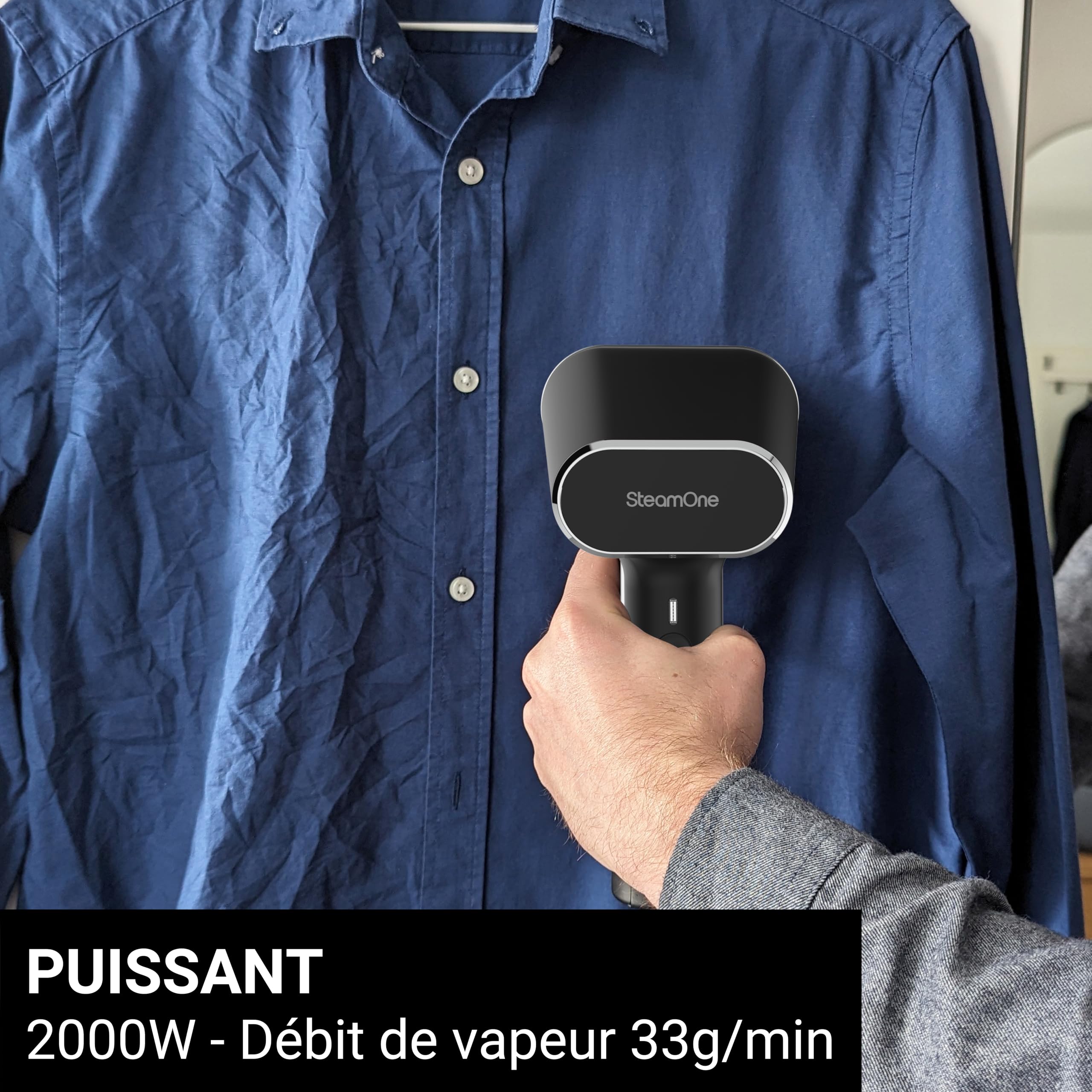 SteamOne Karl 2 Steamer Défroisseur Portatif Noir 2000W - 150ml | Steamer Portatif Karl 2, 2000W, Réservoir 150ml, Plaque Céramique, Prêt en 30s, 2 Modes, EUNS150BV2