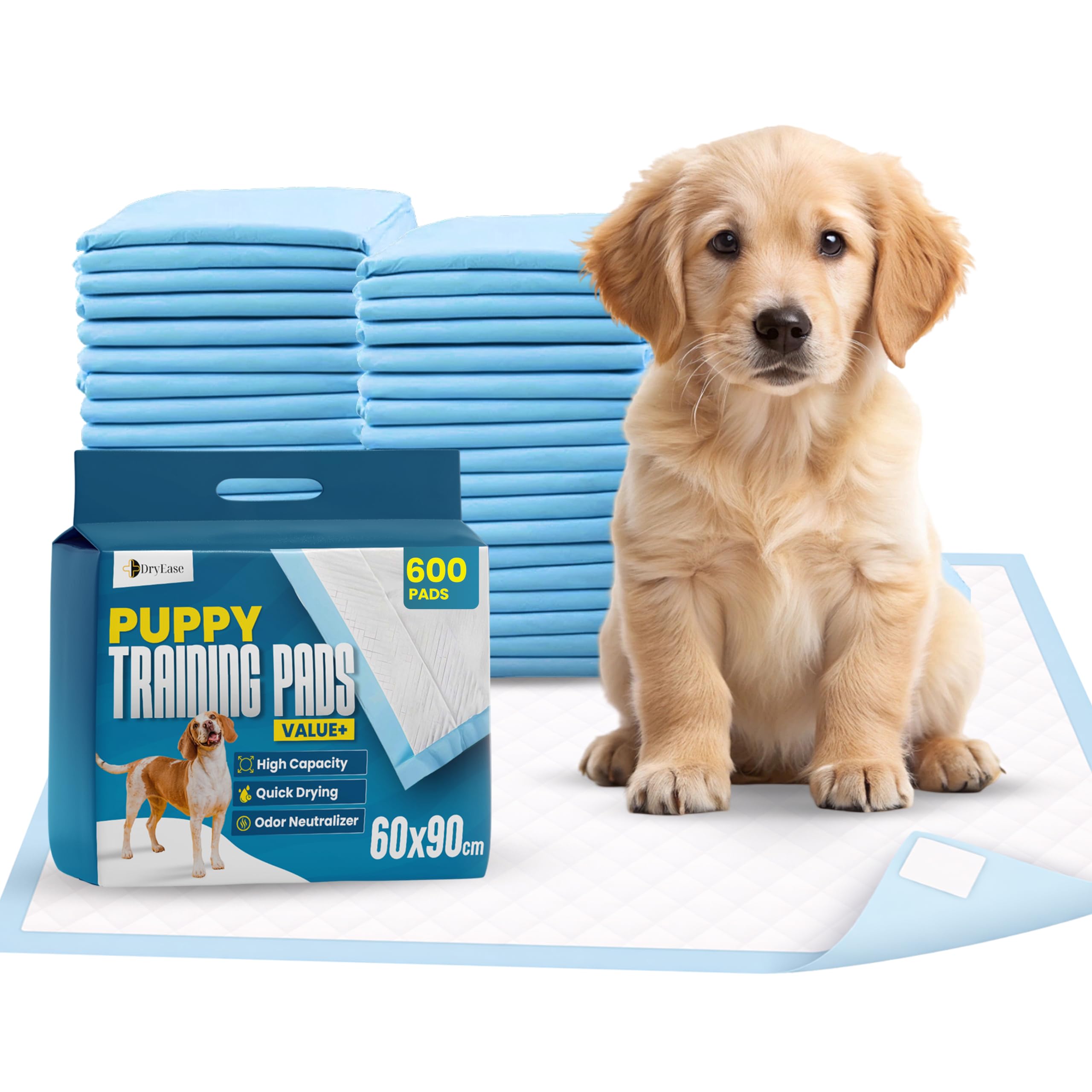 Dryease Blue Bazaar Extra Large Puppy Pads 600 Pack 90X60cm – Disposable Puppy Training Pads, Super Absorbent & Leak-Proof Pads For Puppies And Dogs | Quick Dry, Odour Control & Floor Protection Dog Pads.