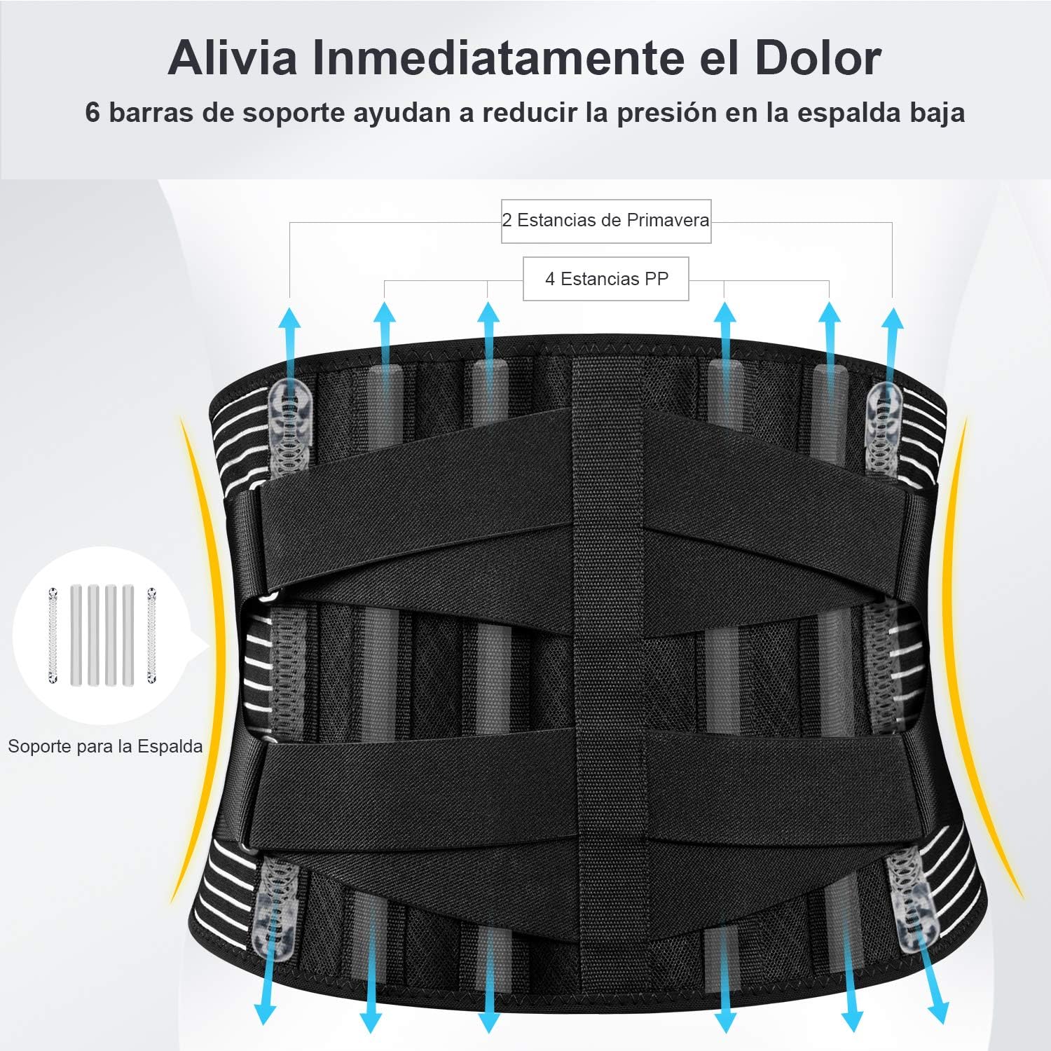 Freetoo Ceinture de soutien lombaire, ceinture de pression réglable à double couche, légère et respirante pour la protection au travail, douleurs dorsales (mise à jour L)