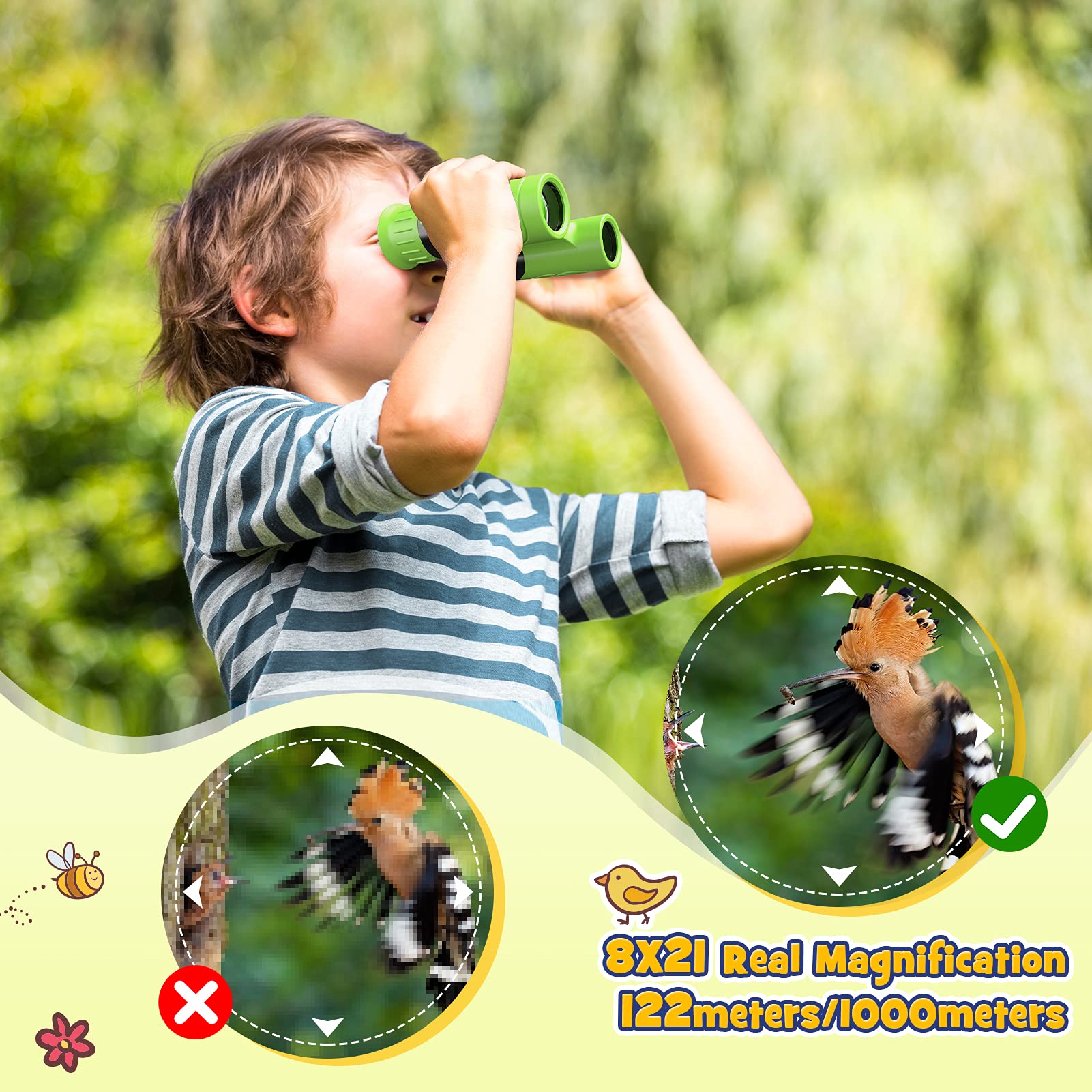 Dislocati Binocolo Bambini, Kit Esploratore 3-10 Anni, Regali 3-10 Anni, Lente Ingrandimento, Giochi Maschio, Bussola