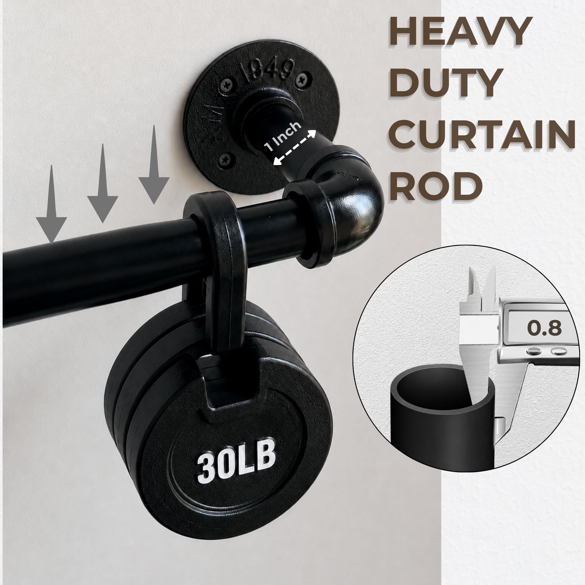 Gardinenstange Schwarz Ausziehbar 195-435cm, Industrial Vorhangstange, Industriell Gardinenschiene Deckenmontage, Curtain Rod für Schlafzimmer φ25mm