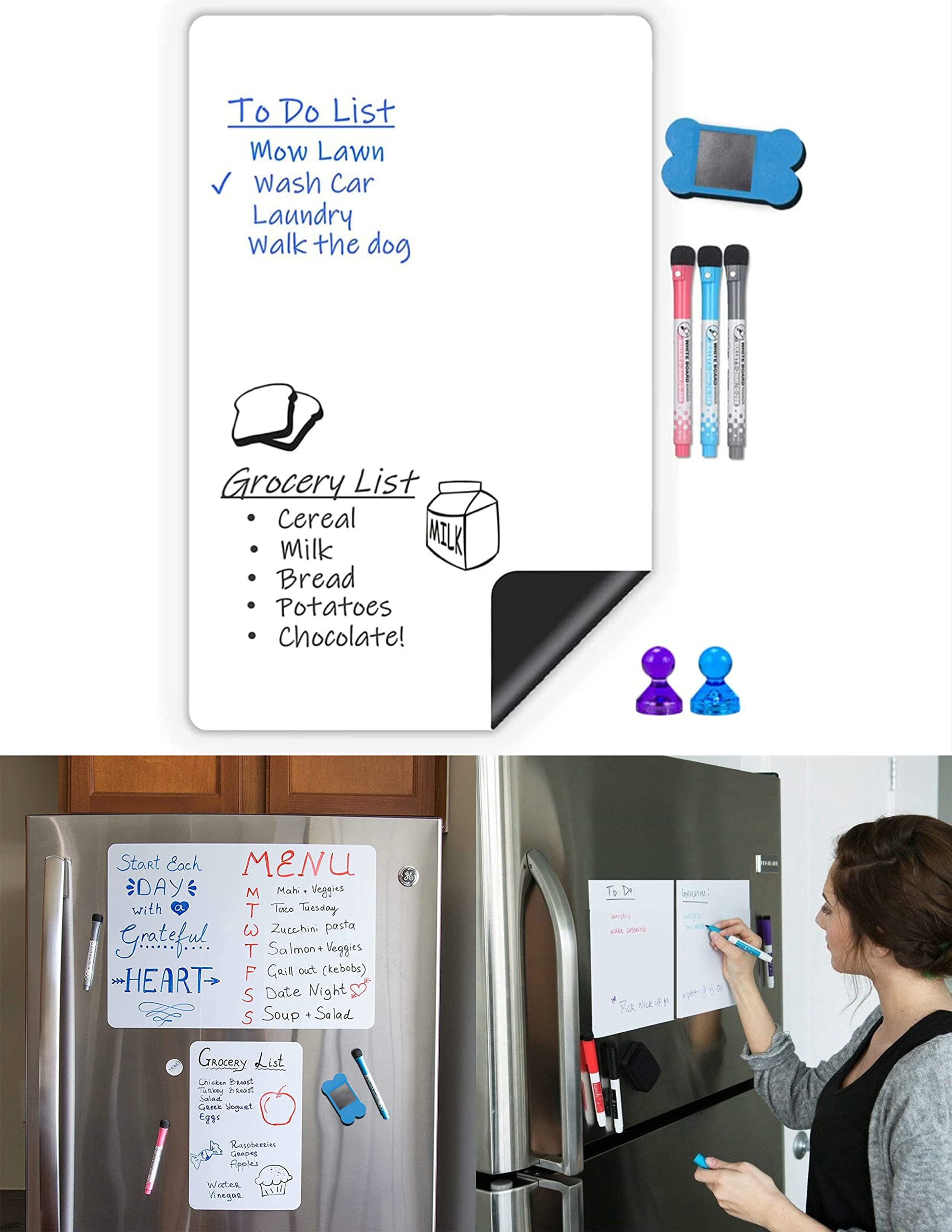 URbazaar Magnetic Dry Erase Whiteboard Sheet for Fridge, with Stain Resistant Technology Includes 3 Fine Tip Markers,2 Magnet & Big Eraser with Magnets, White Board Planner& Organizer (42 X 29.7cm)