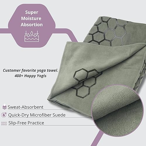 Miniatura 4 de Clever Yoga Toalla para esterilla de yoga caliente, agarre antideslizante para yoga caliente, absorbente del sudor, agarre de silicona de panal, se