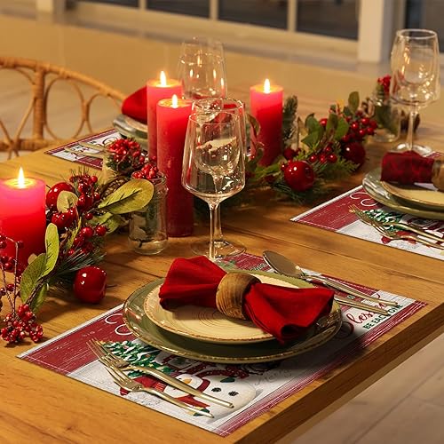 Miniatura 4 de Juego de 4 manteles individuales de Navidad con diseño de camión rojo, muñeco de nieve, 12 x 18 pulgadas, para vacaciones, invierno, granja,