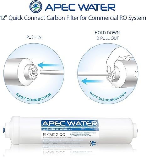 Miniatura 3 de APEC FI-CAB12-QC - Post-filtro de carbono en línea de grado comercial de 12 pulgadas con salida de 38 pulgadas para sistema de filtro de agua de