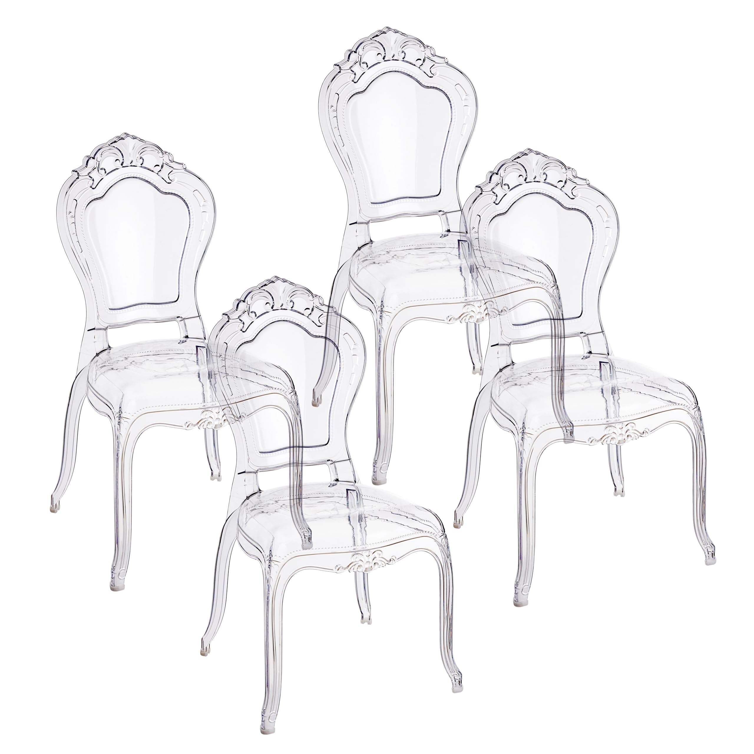 Baroni Home Set di 4 Sedie in Policarbonato Trasparente, Seduta Design Elegante Impilabile e Impermeabile da Soggiorno, Sala da Pranzo, Camera da Letto, 48X46X98, Smerli