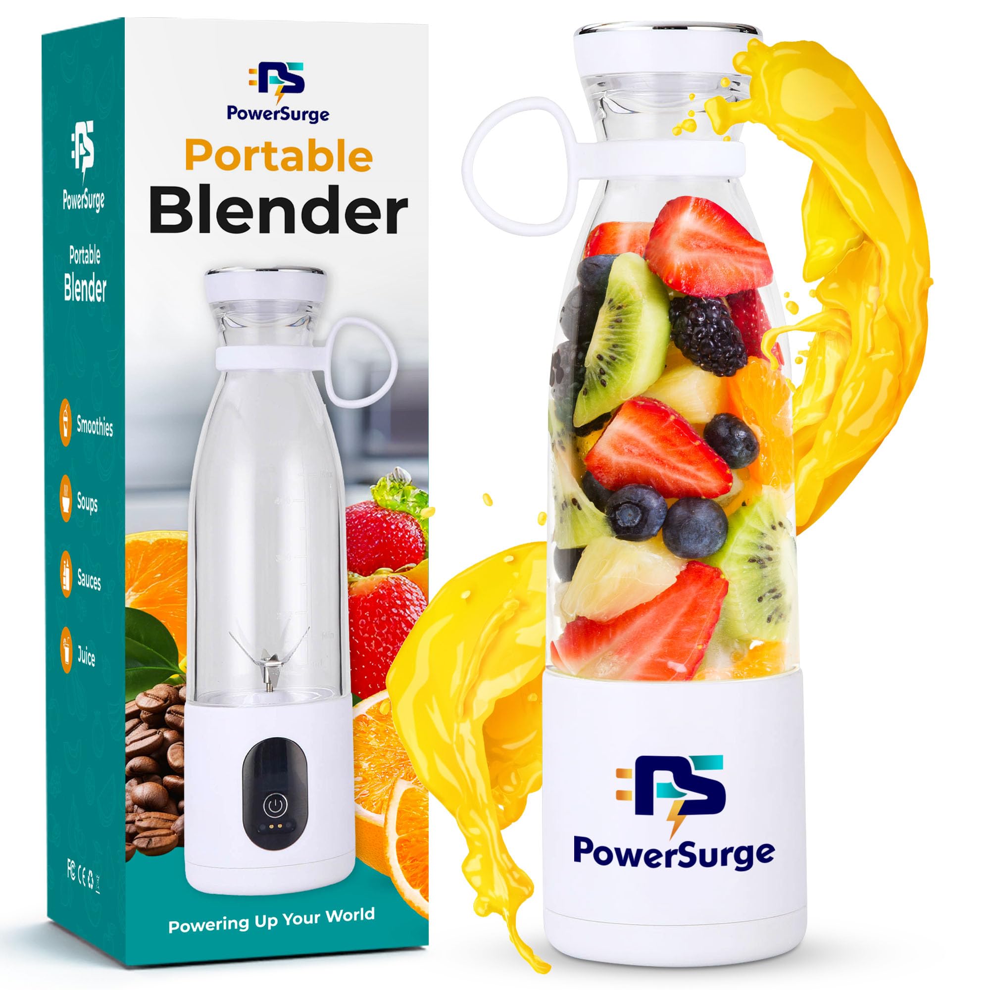 PowerSurge Portable Blender 600ml - Personal Smoothie Maker - For Protein Shakes, Smoothies, Fresh Juice and Other Drinks - Mini Mixer with USB Charger - For Travel or Daily Use
