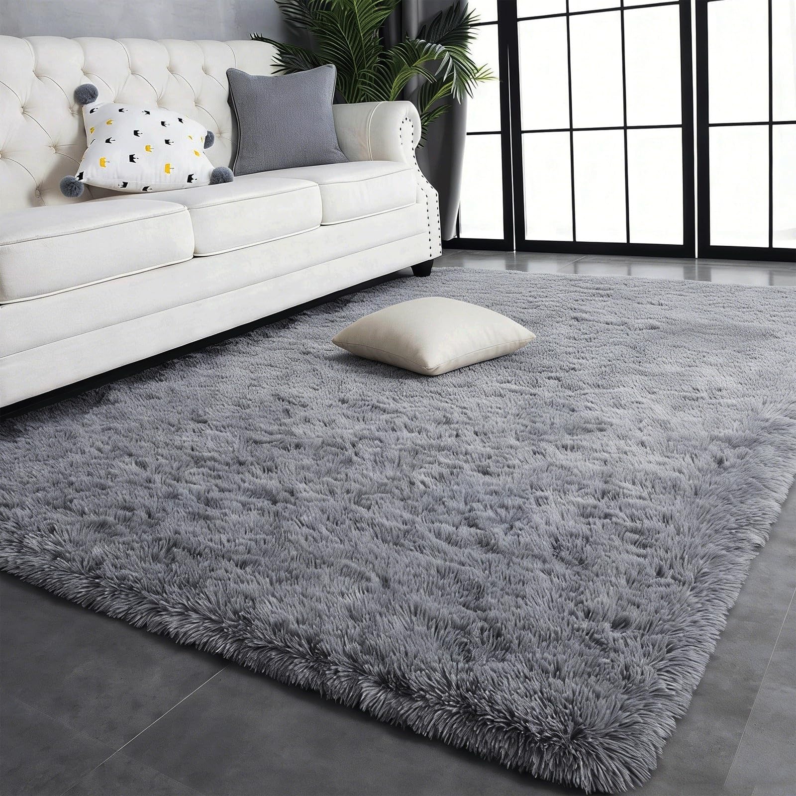 Alfombra Habitacion 80 x 120 cm Alfombras de Pelo Largo Lavable Fluffy Antideslizante Alfombra Salon Pelo Largo para El Dormitorio Sala de Estar Habitación Infantil, Gris