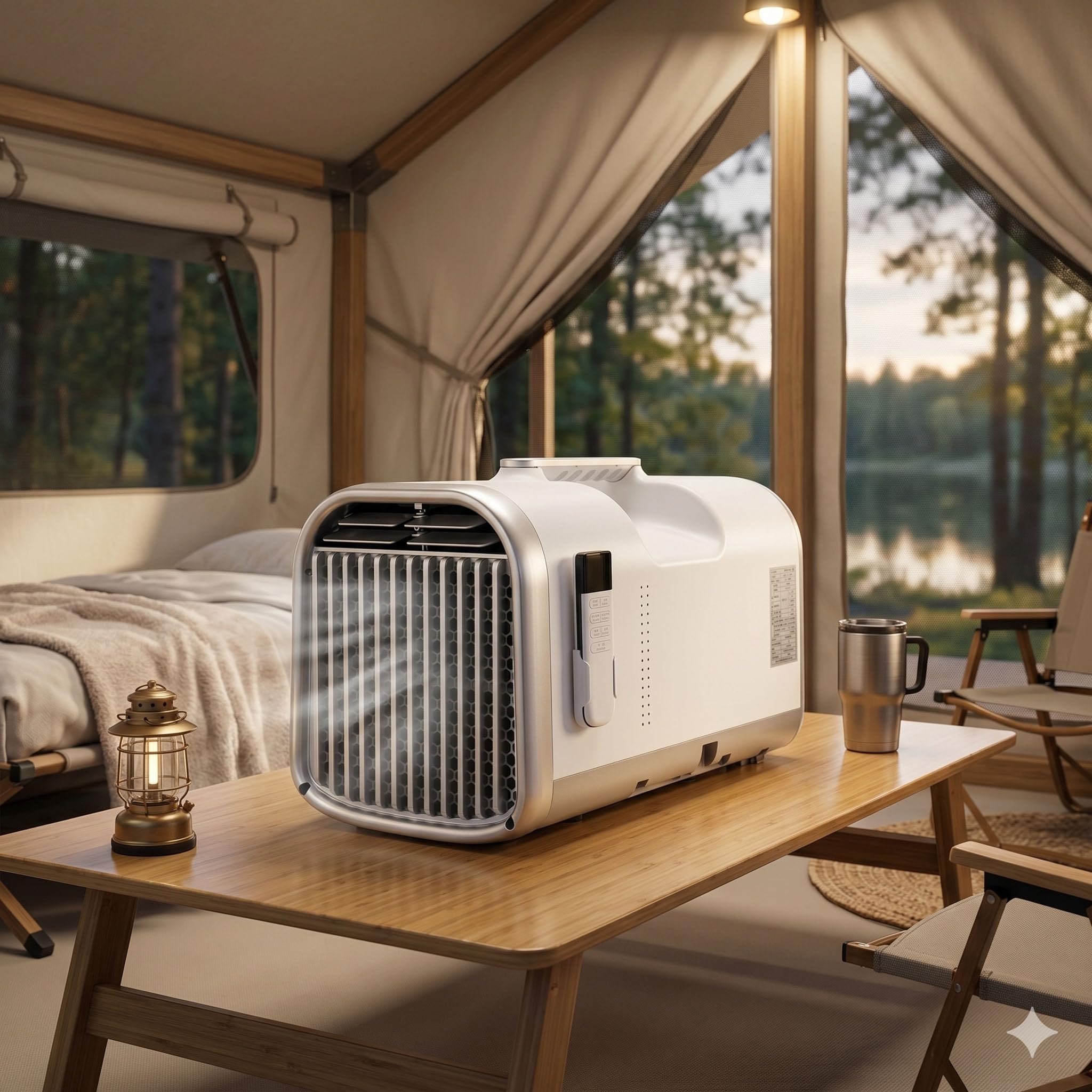Portable Air Conditioner for Camping, 5100 BTU Tent Air Conditioner, 220V 1500W Mobile AC Unit for Campervan, 4-in-1 Cool/Fan/Dry/Sleep, 61-90°F Control, Auto-Evaporate No Drain, Easy Carry V1pro