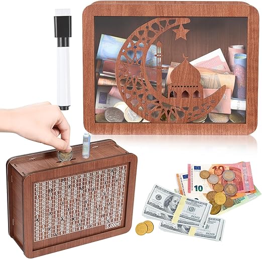 Wooden Money Box with Counter, Wood Reusable Wooden Money Jar, Money
