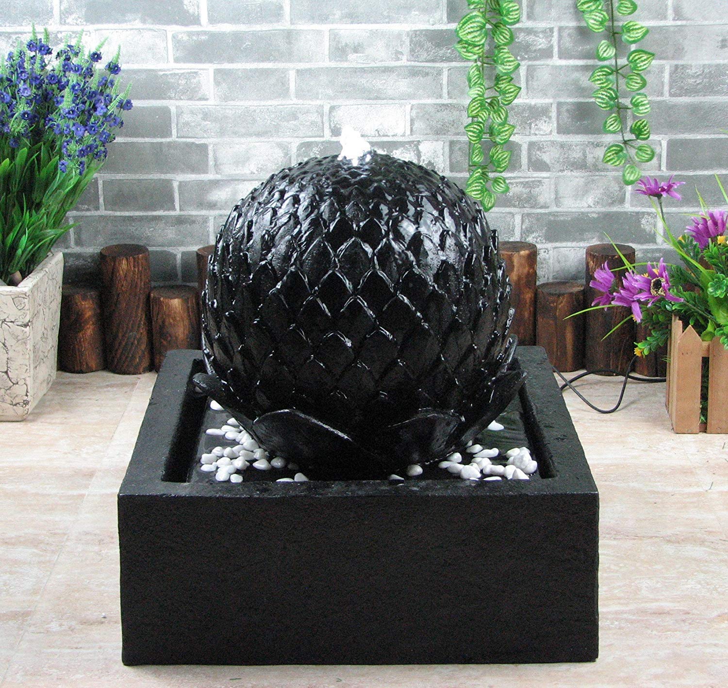 Solarbrunnen Lotus Solarspringbrunnen mit Memoryfunktion Garten Brunnen Komplettset für Garten, Zengarten und Terrasse Tag und Nacht !!!
