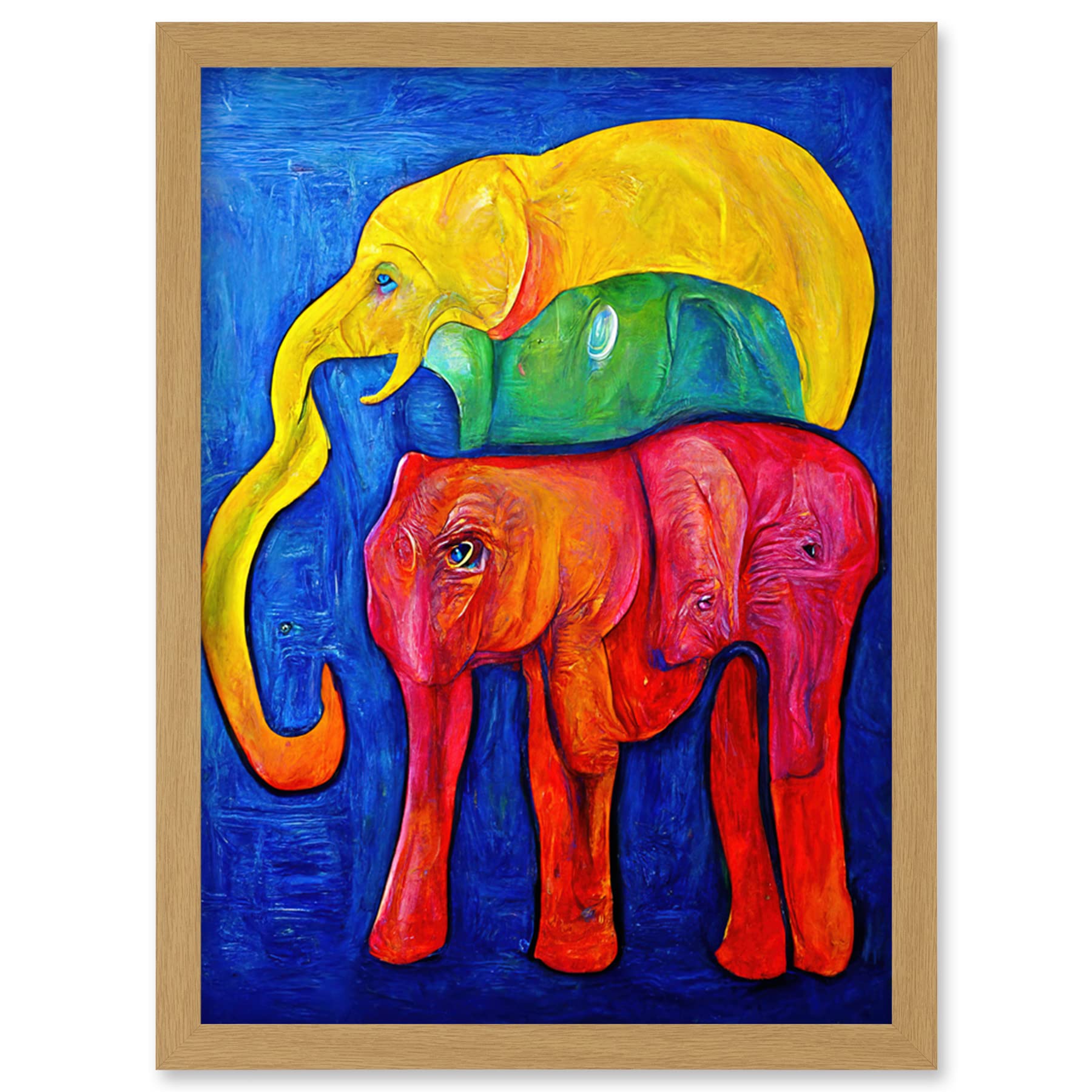 Doppelganger33 LTD Abstract Pop Art Surrealism Elephants Colourful Oil Artwork Framed Wall Art Print A4