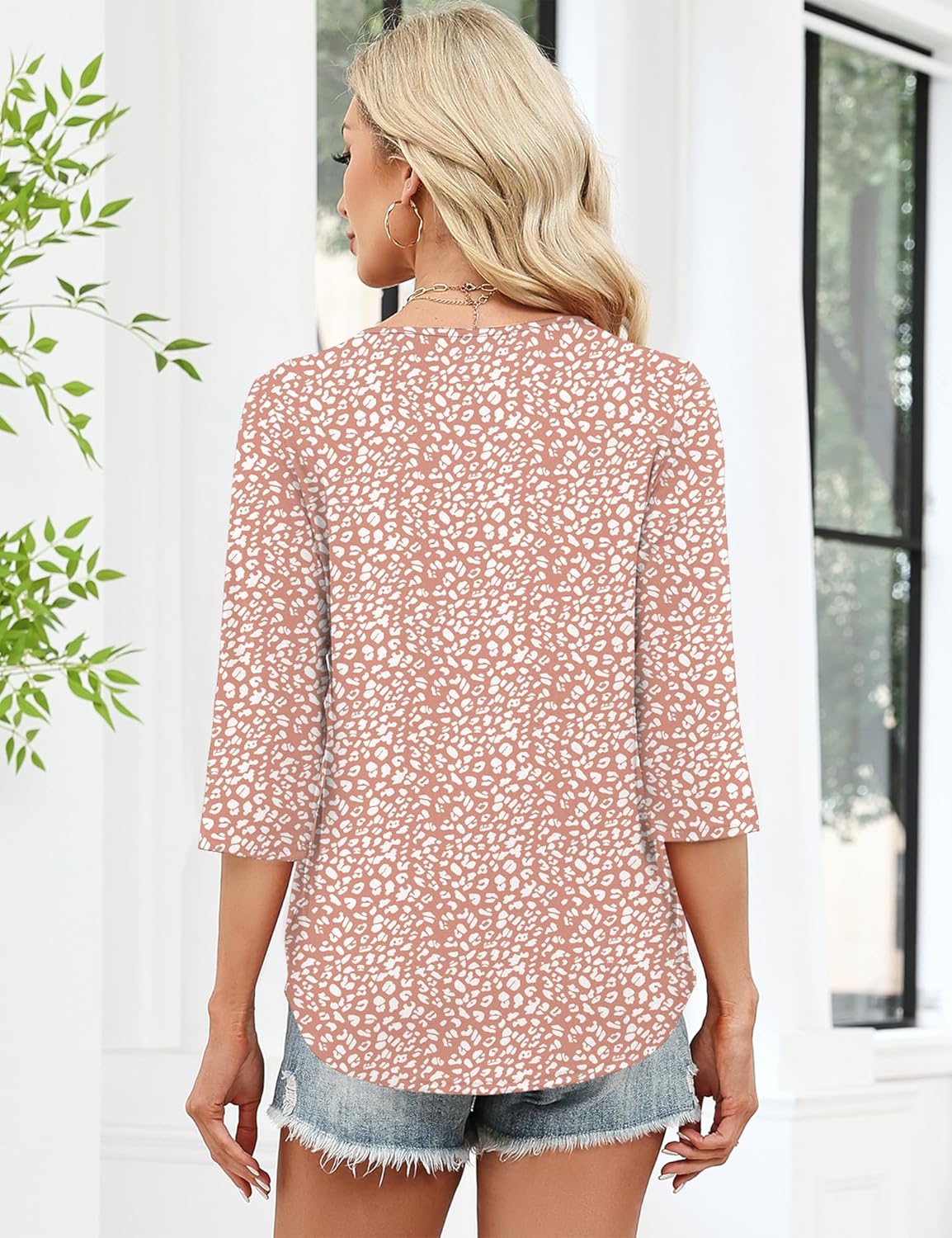 LOMON 3/4 Length Sleeve Womens Tops Dressy Casual Henley V Neck Blouses Loose Fit Tunics 2026 Trendy Summer Outfits - Image 5