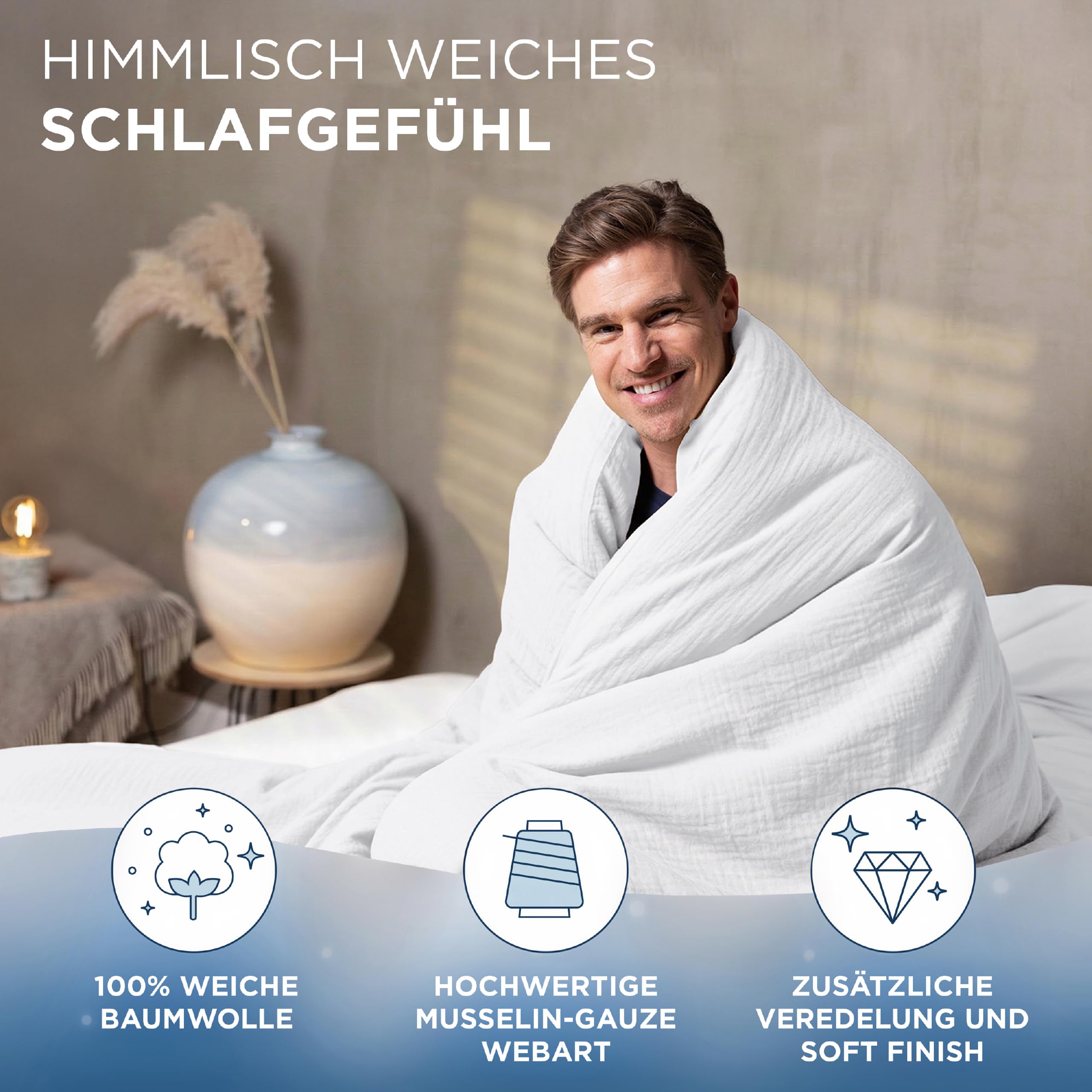 Samthus Ropa de cama de muselina de 100% algodón, fabricado en verde, certificado Oeko-Tex, para dormir suave, no necesita planchado, 1 funda nórdica de 135 x 200 cm y 1 funda de almohada de 80 x 80
