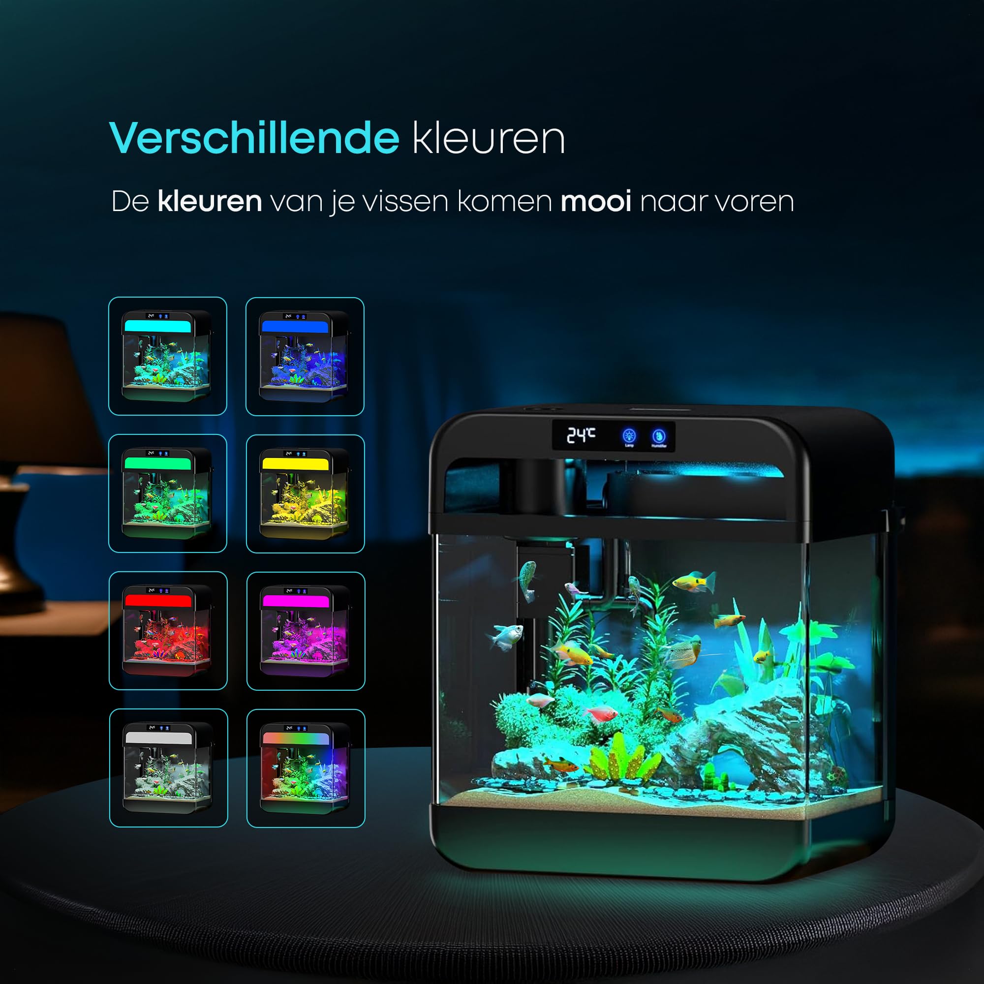 Selbstreinigendes Aquarium 26L Komplettset Nano Aquarium mit 3-in-1 Filter, LED Beleuchtung und Touch Display, integrierter Luftbefeuchter zur Unterstützung der Wasserqualität im Aquarium