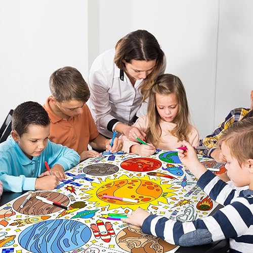 Miniatura 6 de Póster gigante para colorear para pared del aula, versátil póster de actividad del espacio exterior de 31.5 x 72 pulgadas, cubierta de mesa,